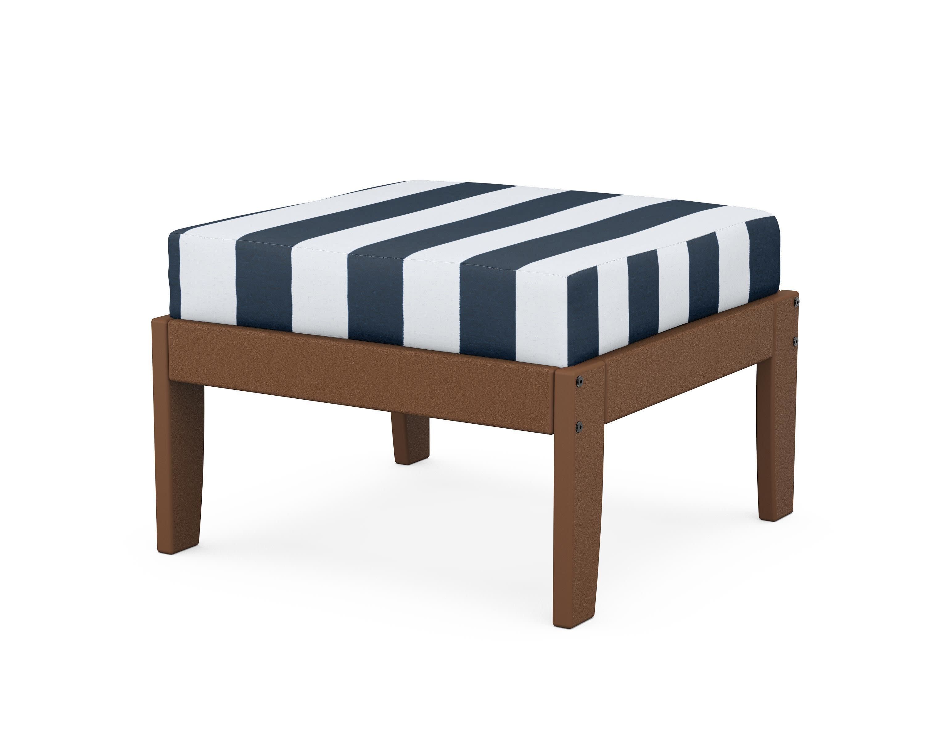 Modular Ottoman - Classic in Teak / Cabana Stripe Marine Indigo