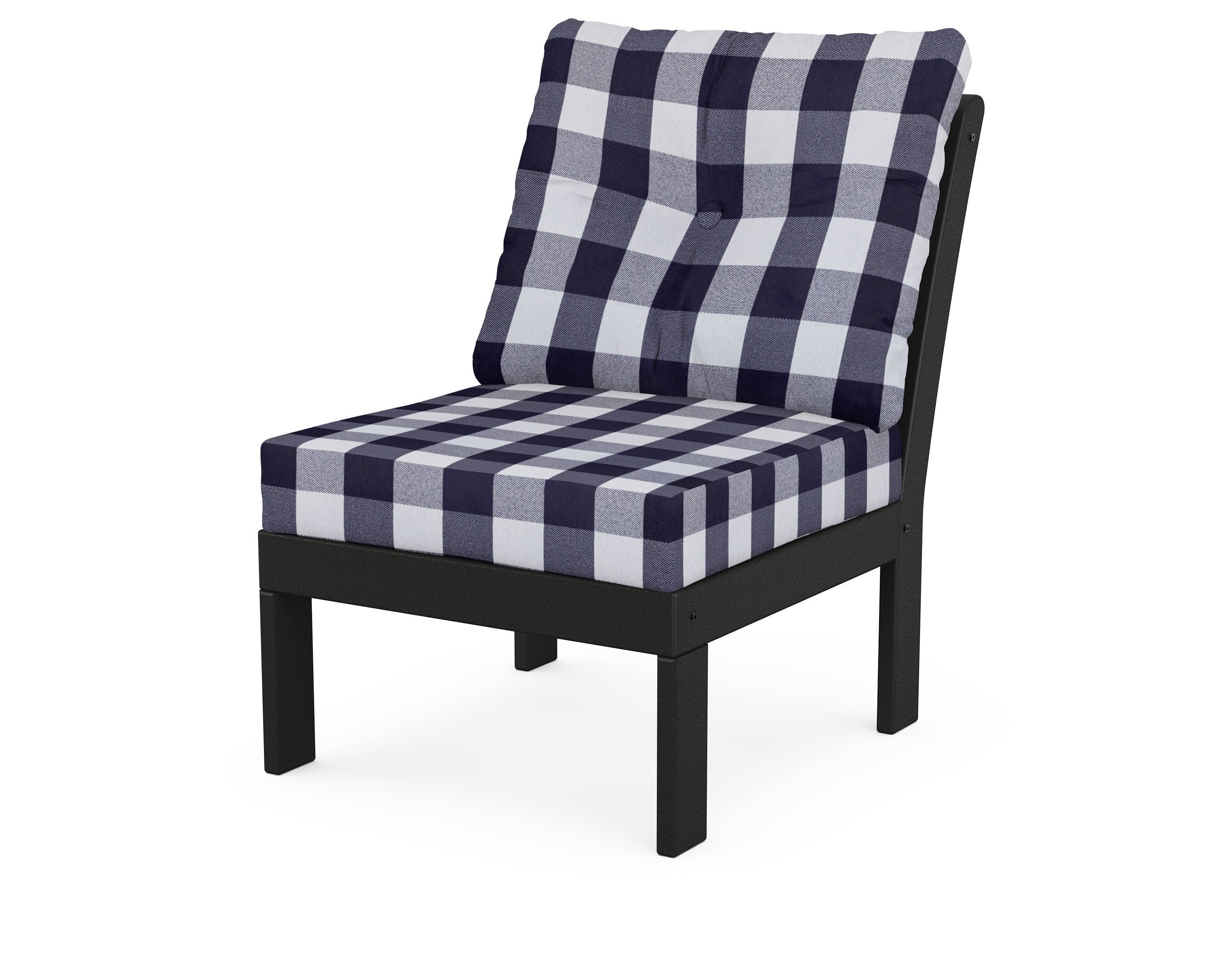 Vineyard Modular Armless Chair in Black / Buffalo Plaid Navy