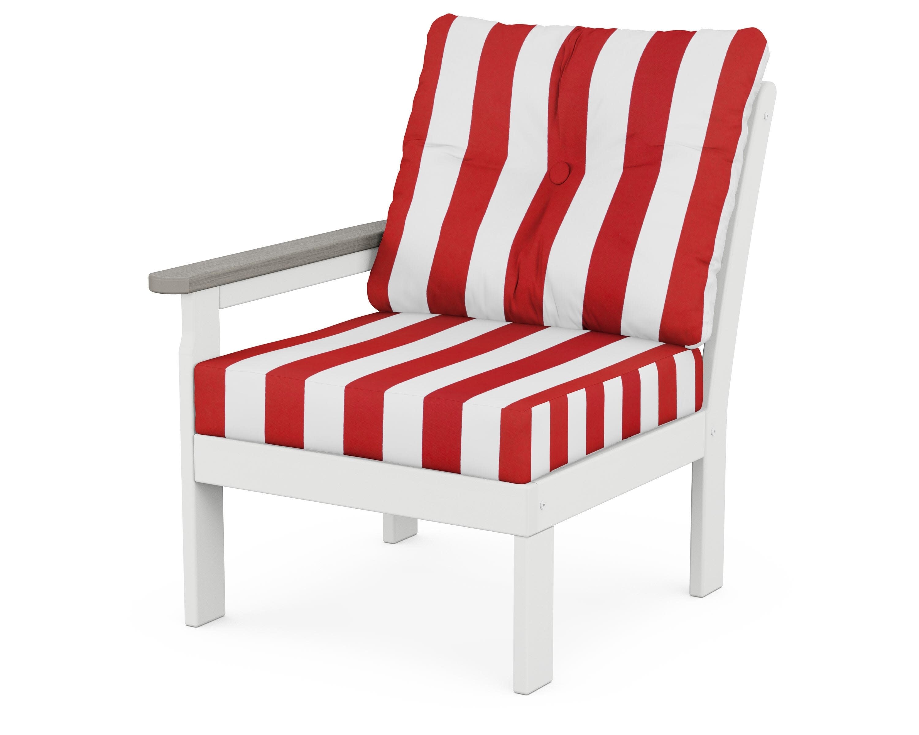 Vineyard Modular Left Arm Chair in White / Driftwood / Cabana Stripe Crimson