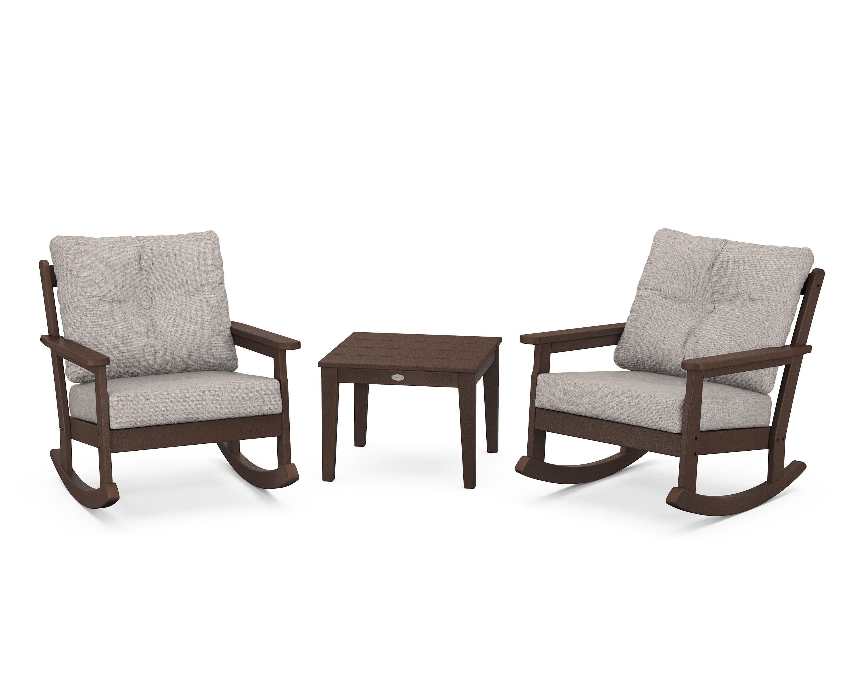 Vineyard 3-Piece Deep Seating Rocker Set in Mahogany / Weathered Tweed