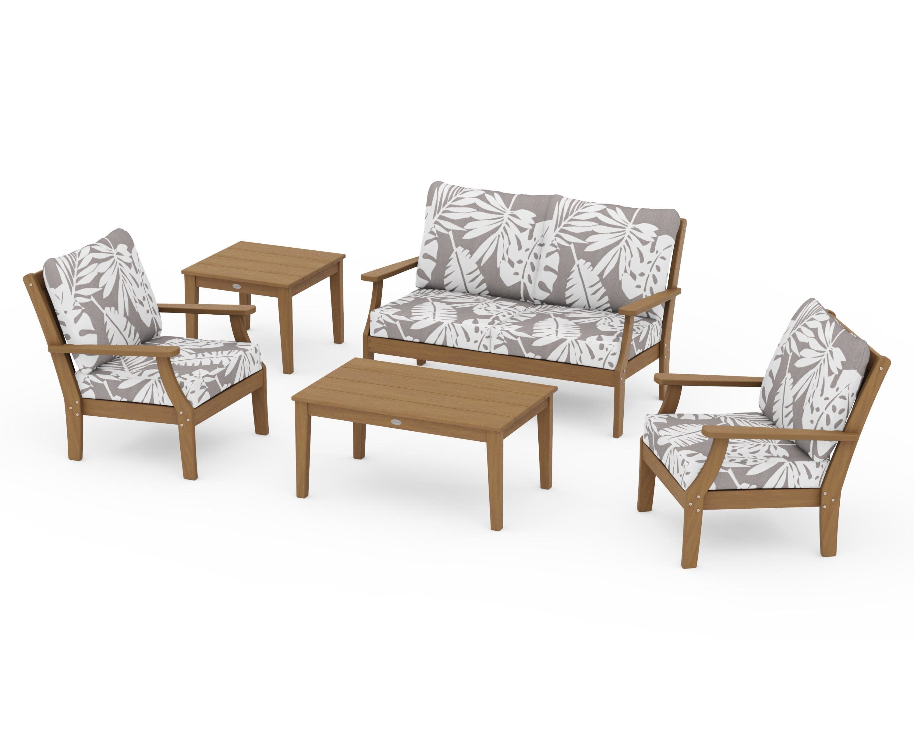 Braxton 5-Piece Deep Seating Set in Natural / Leaf Grey Mist