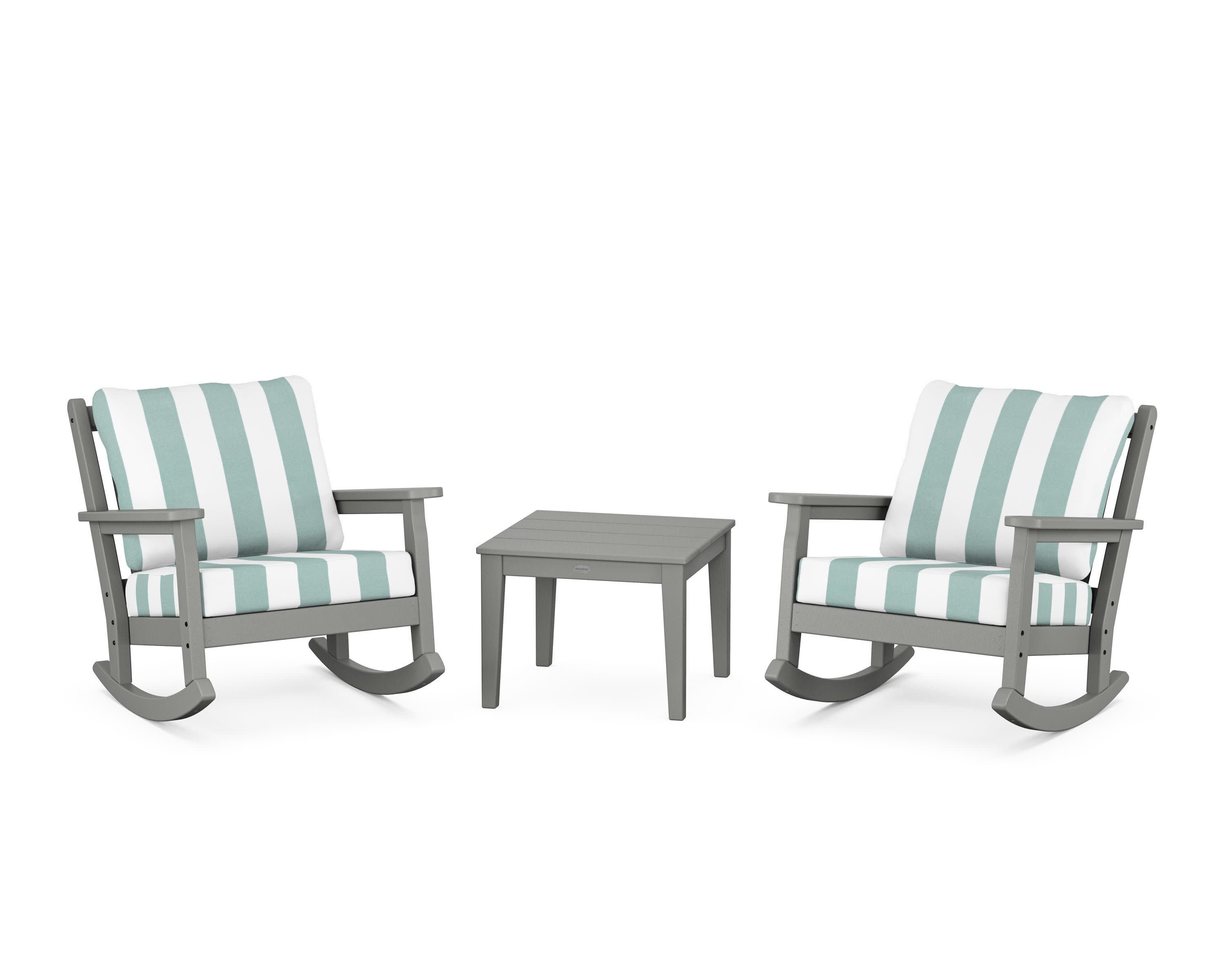 Chippendale 3-Piece Deep Seating Rocker Set in Slate Grey / Cabana Stripe Glacier Spa