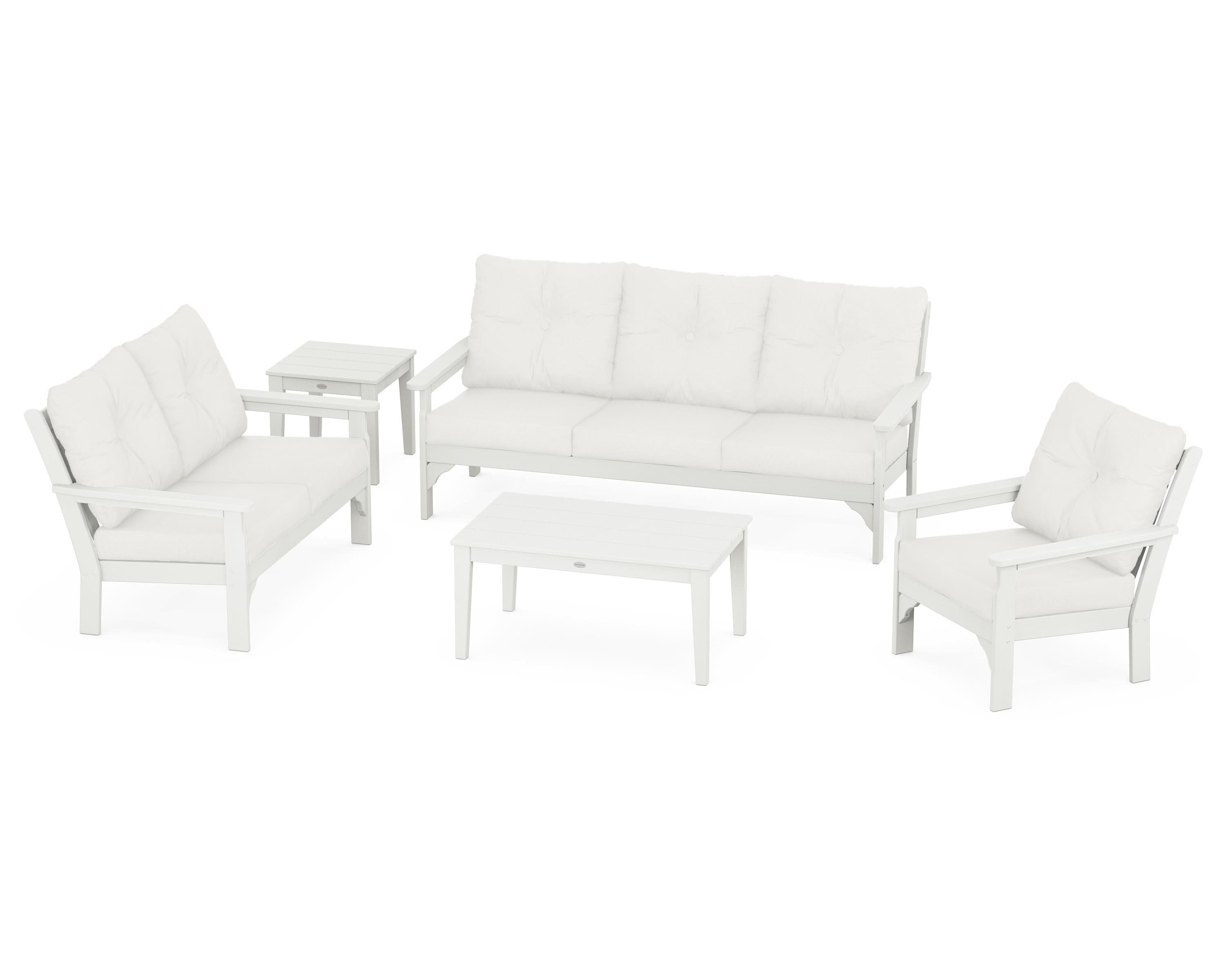 Vineyard 5 Piece Deep Seating Set in Vintage White / Natural Linen