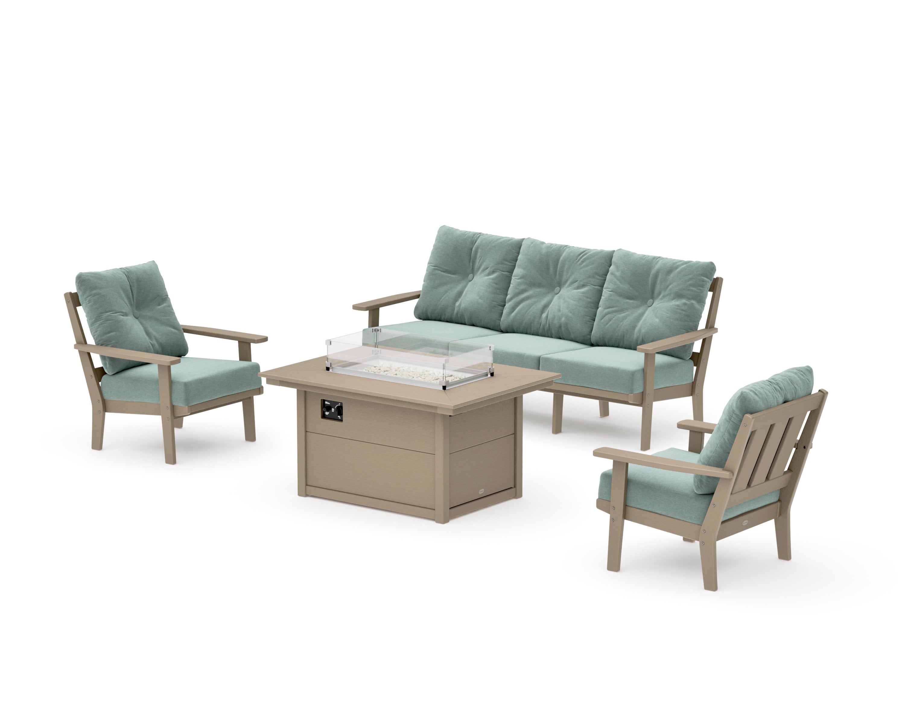 Oxford Deep Seating Fire Pit Table Set in Vintage Sahara / Glacier Spa