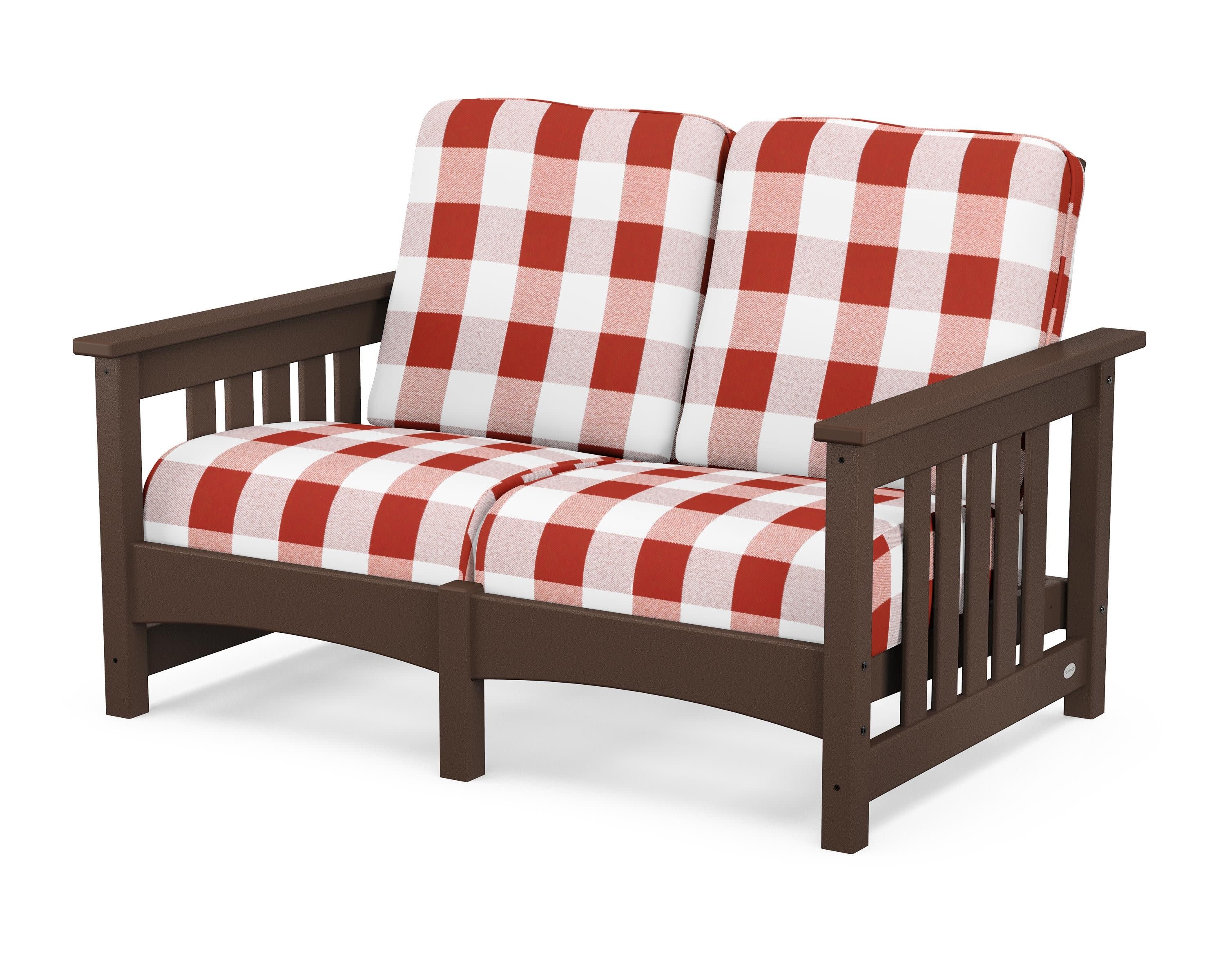 Club Mission Loveseat in Mahogany / Buffalo Plaid Crimson