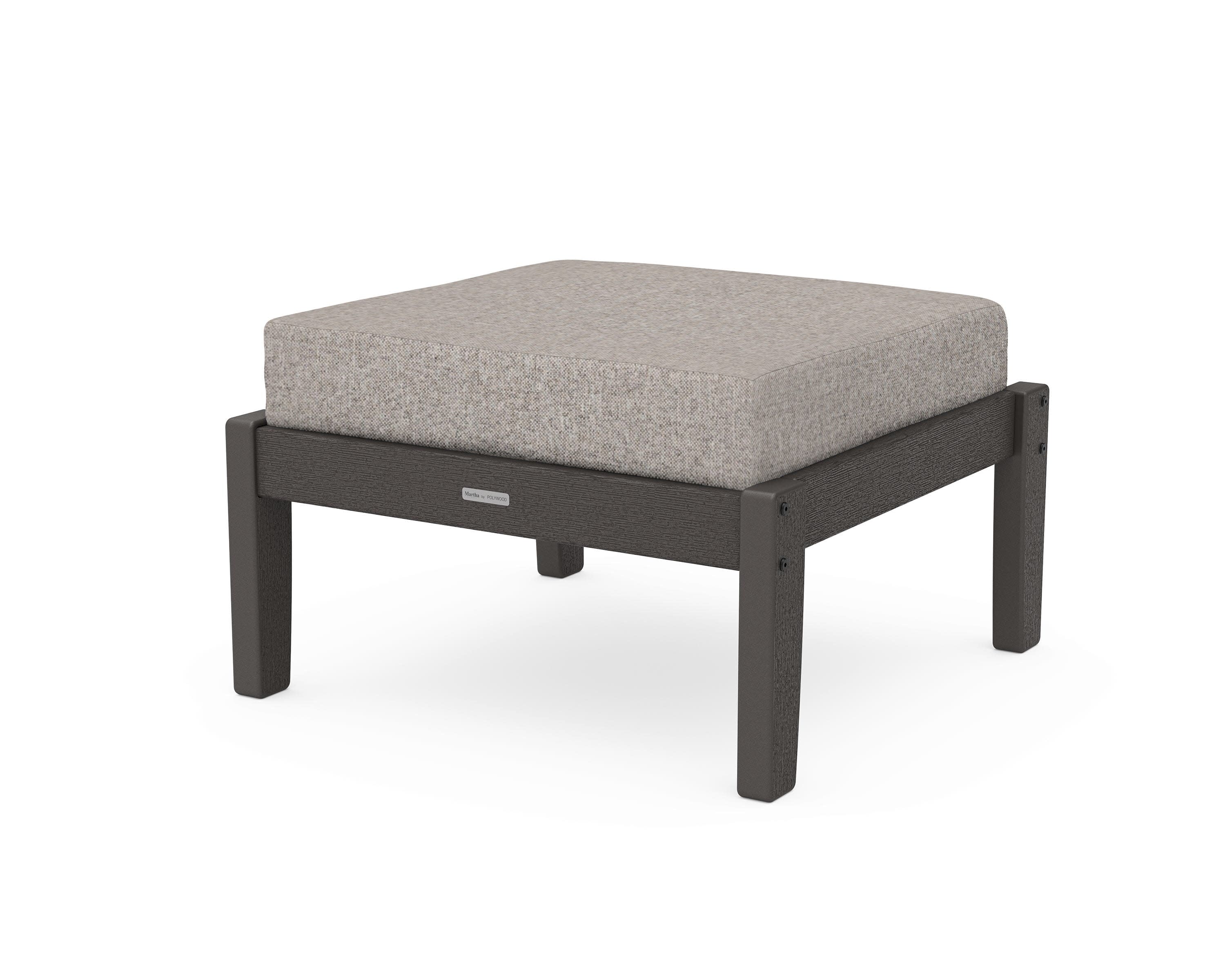 Chinoiserie Deep Seating Ottoman in Vintage Coffee / Weathered Tweed