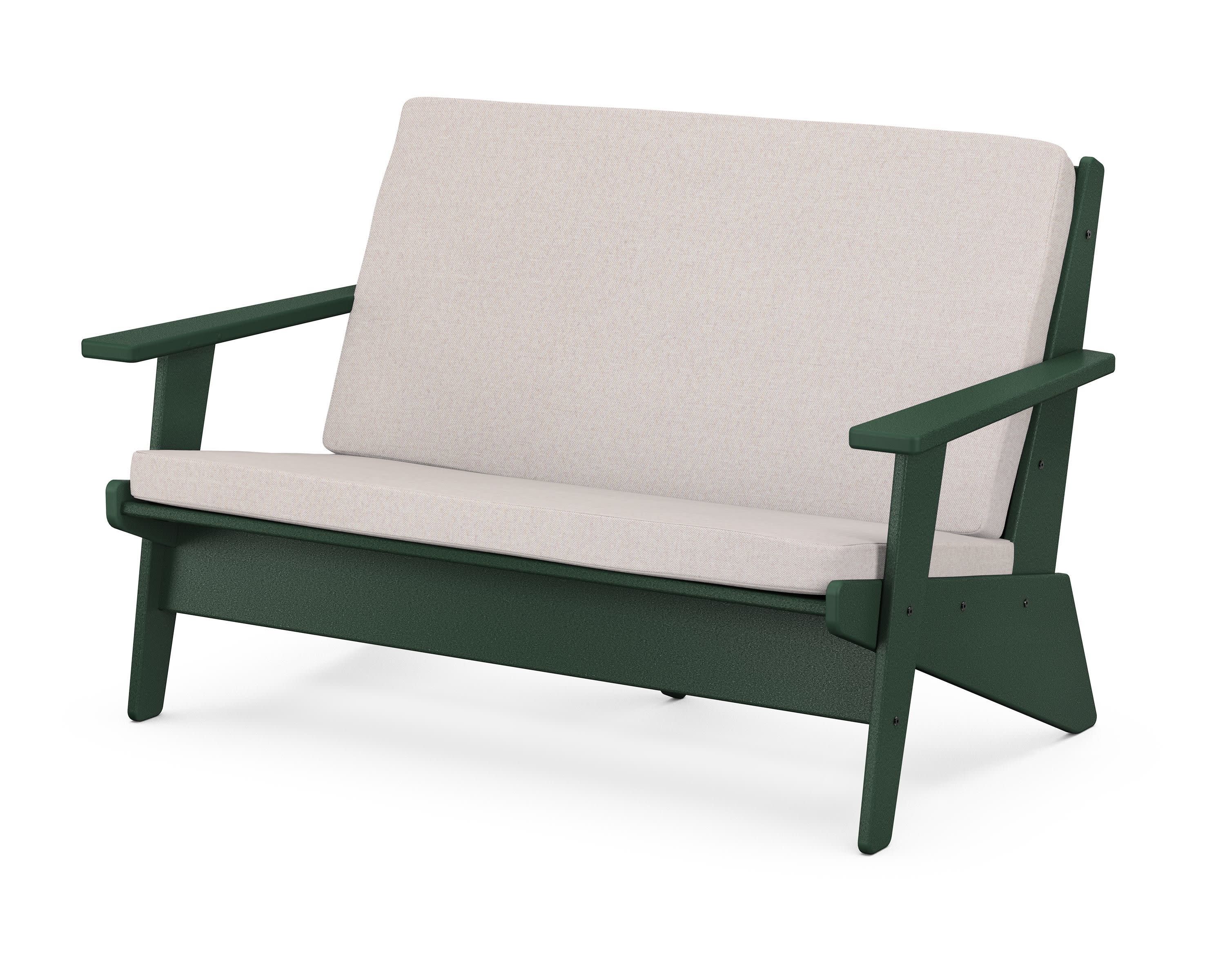 Riviera Modern Lounge Loveseat in Green / Dune Burlap