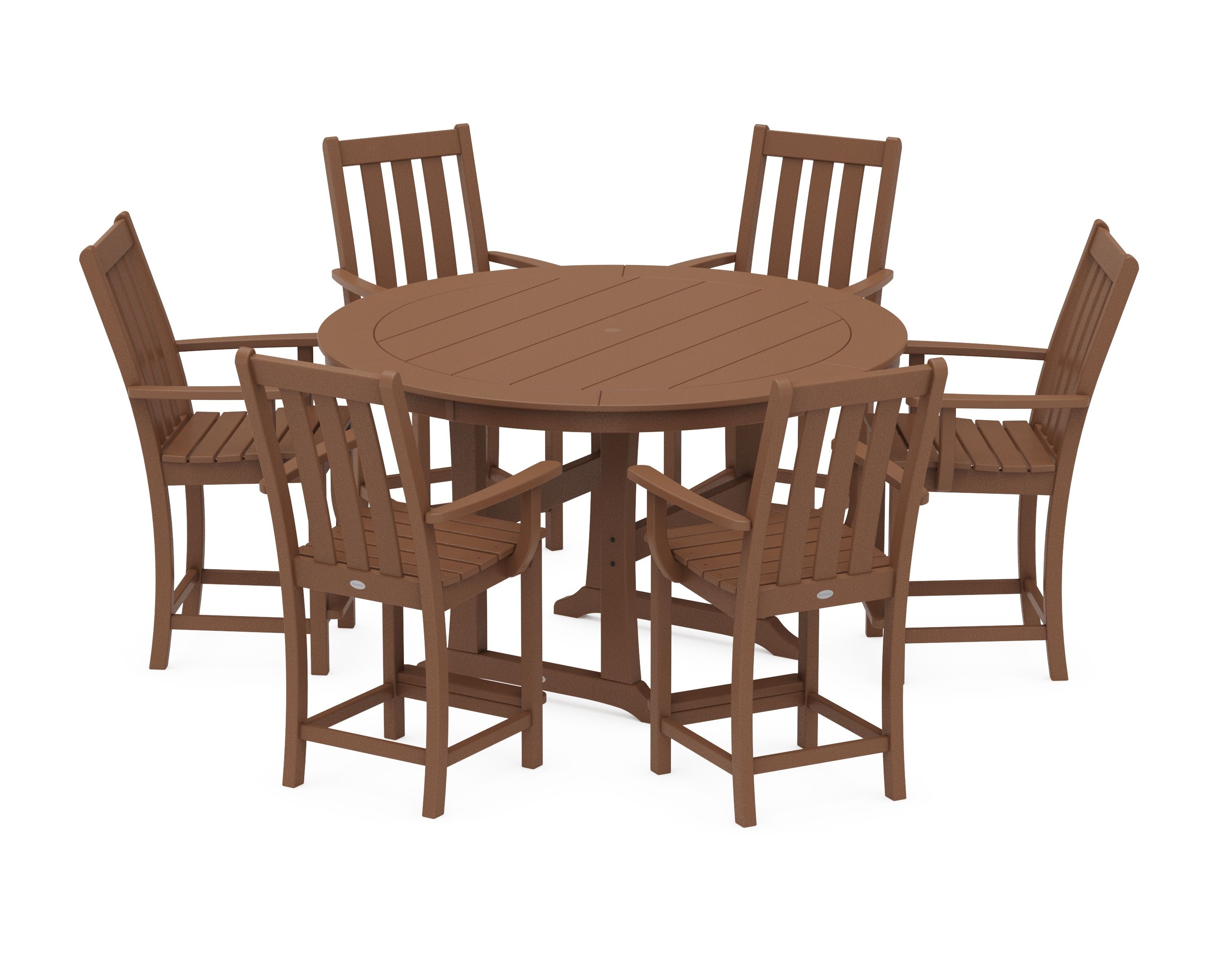 Vineyard 7-Piece Arm Chair Round Counter Set in Teak
