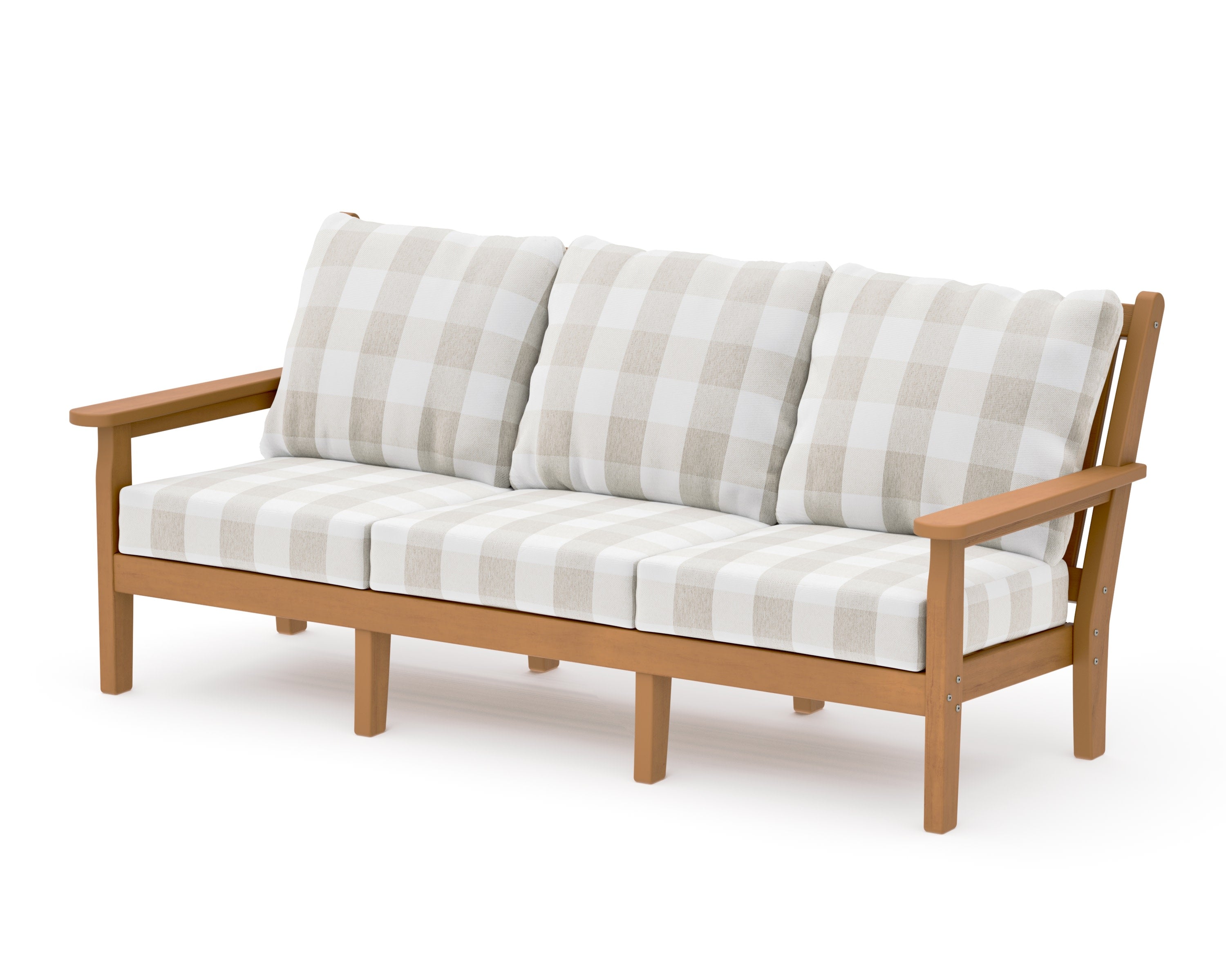 Chippendale Deep Seating Sofa in Natural / Buffalo Plaid Dune Burlap