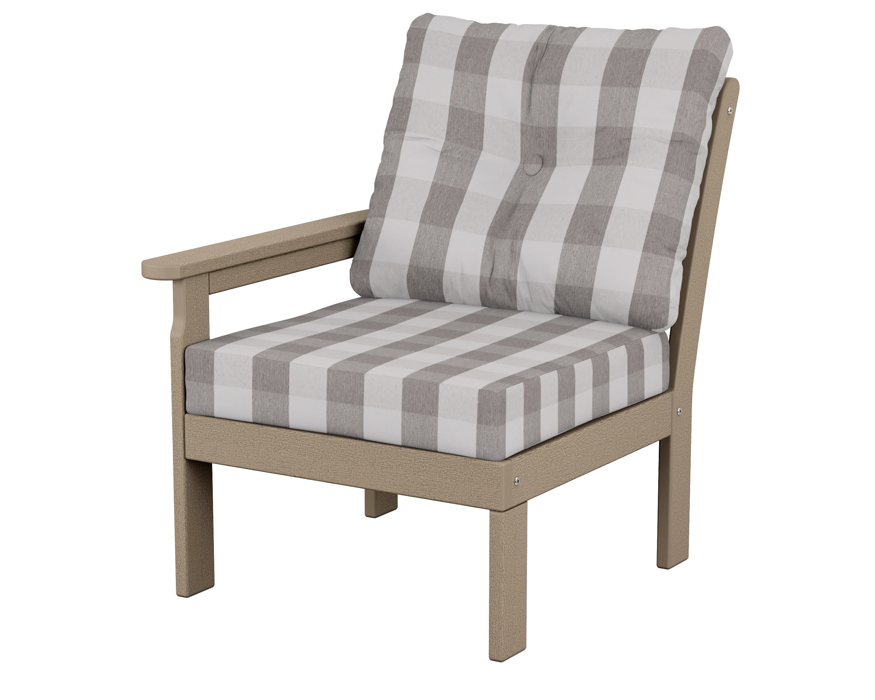 Vineyard Modular Left Arm Chair in Vintage Sahara / Buffalo Plaid Grey Mist