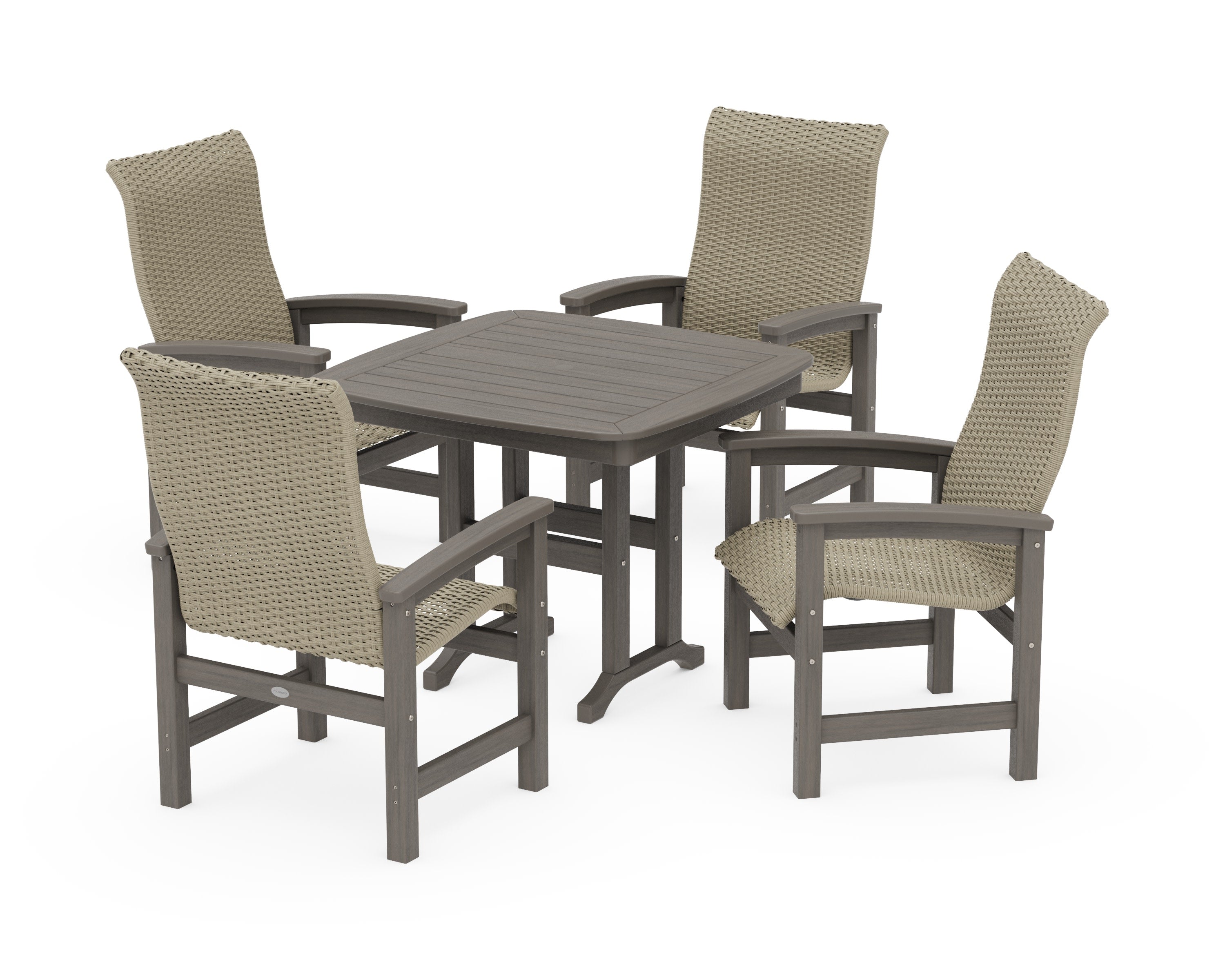 Coastal Woven High-Back 5-Piece Dining Set in Driftwood / Dune Grass