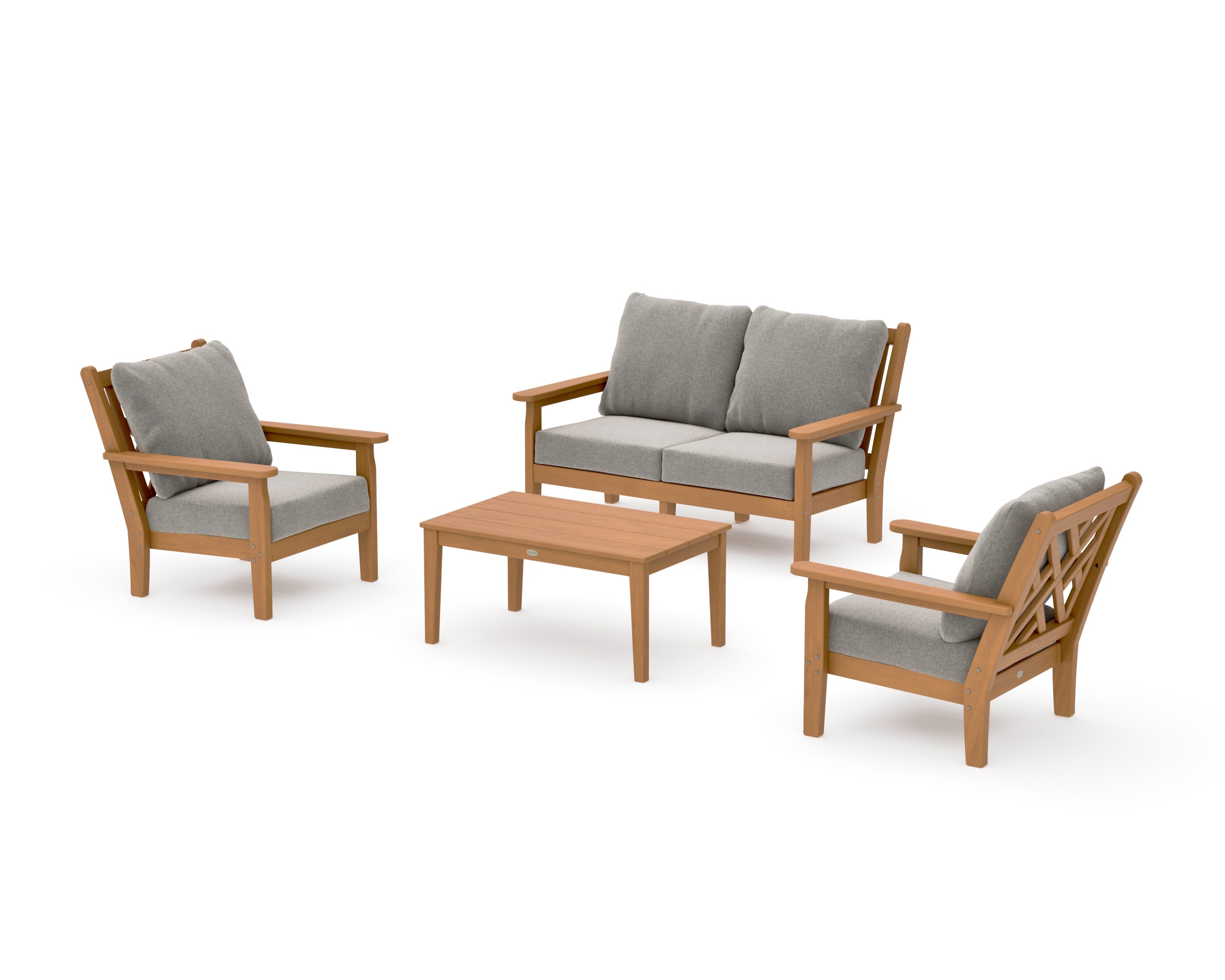 Chippendale 4-Piece Deep Seating Set with Loveseat in Natural / Weathered Tweed