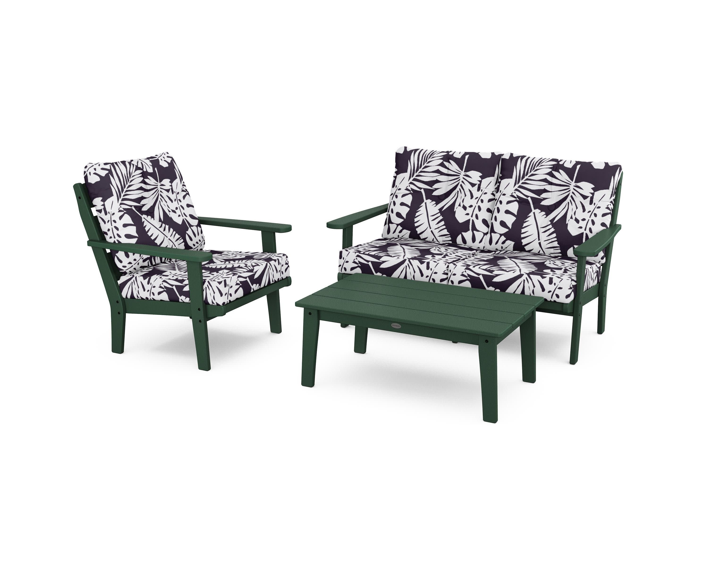 Lakeside 3-Piece Deep Seating Set in Green / Leaf Navy