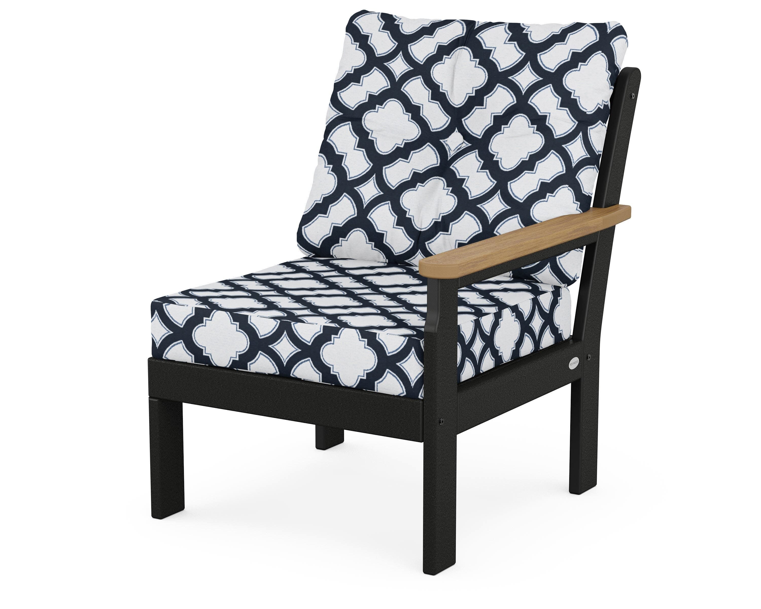 Vineyard Modular Right Arm Chair in Black / Natural / Trellis Marine Indigo