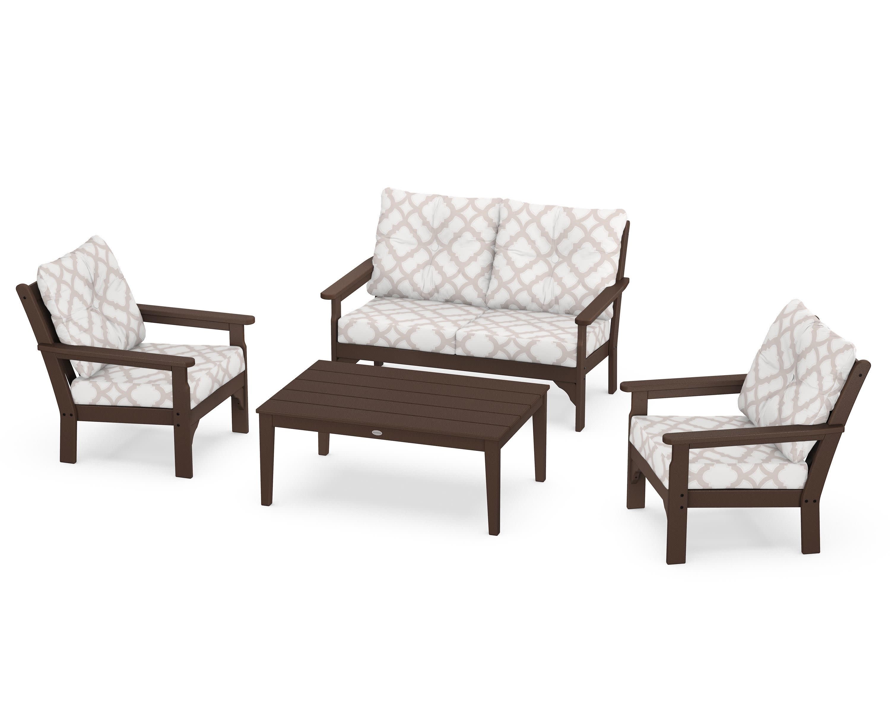 Vineyard 4-Piece Deep Seating Set in Mahogany / Trellis Dune Burlap