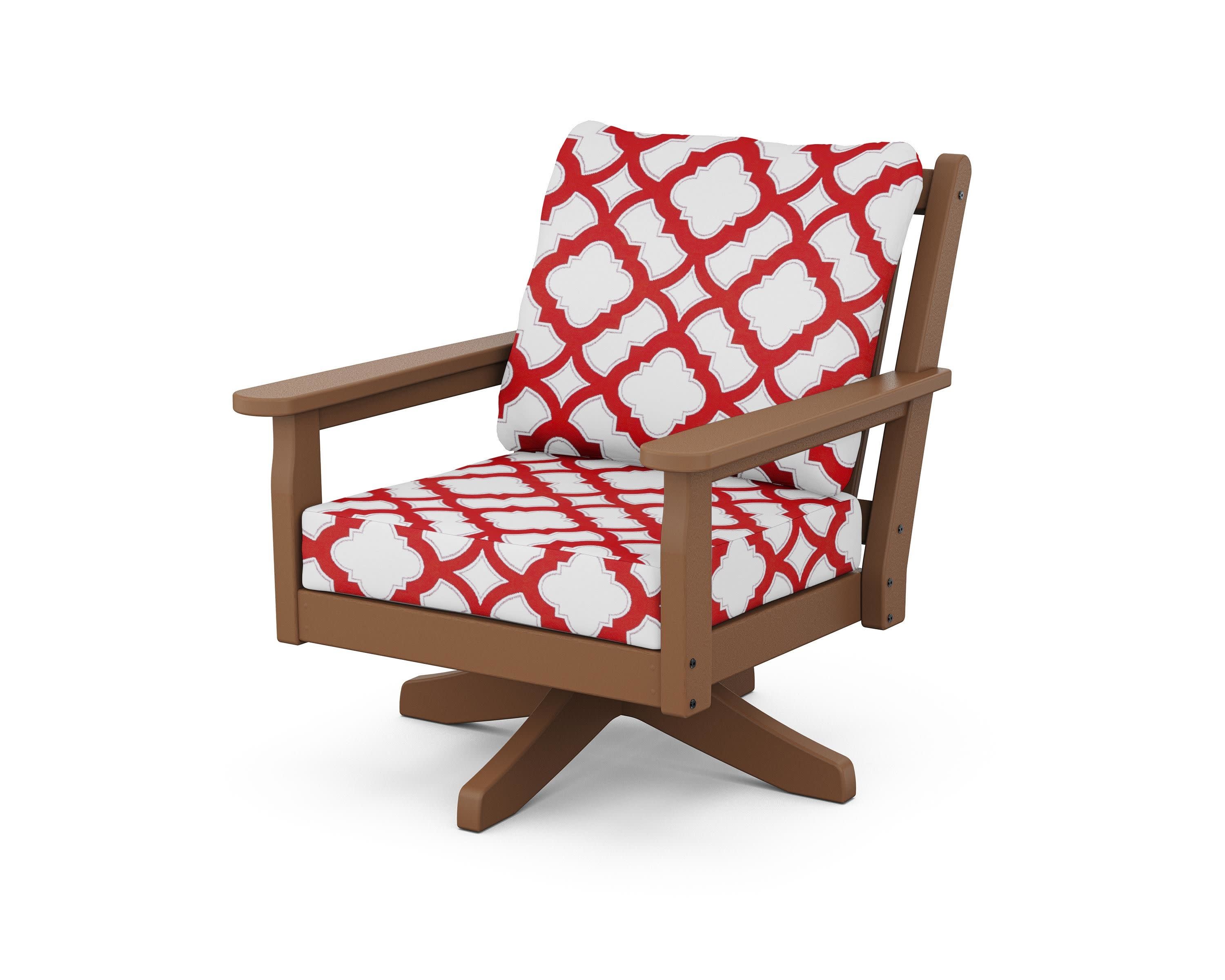 Chippendale Deep Seating Swivel Chair in Teak / Trellis Crimson