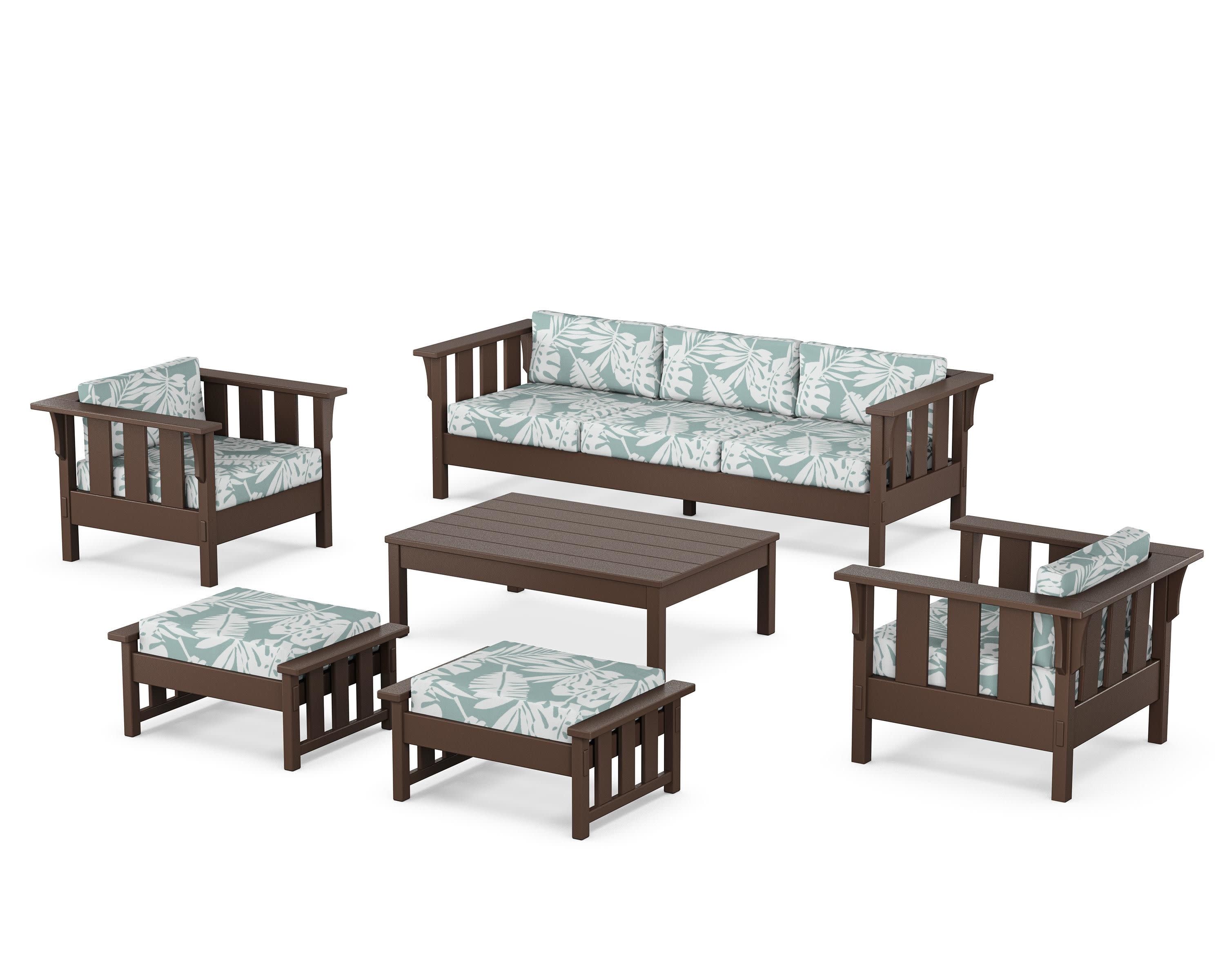 Acadia 6-Piece Lounge Sofa Set in Mahogany / Leaf Glacier Spa