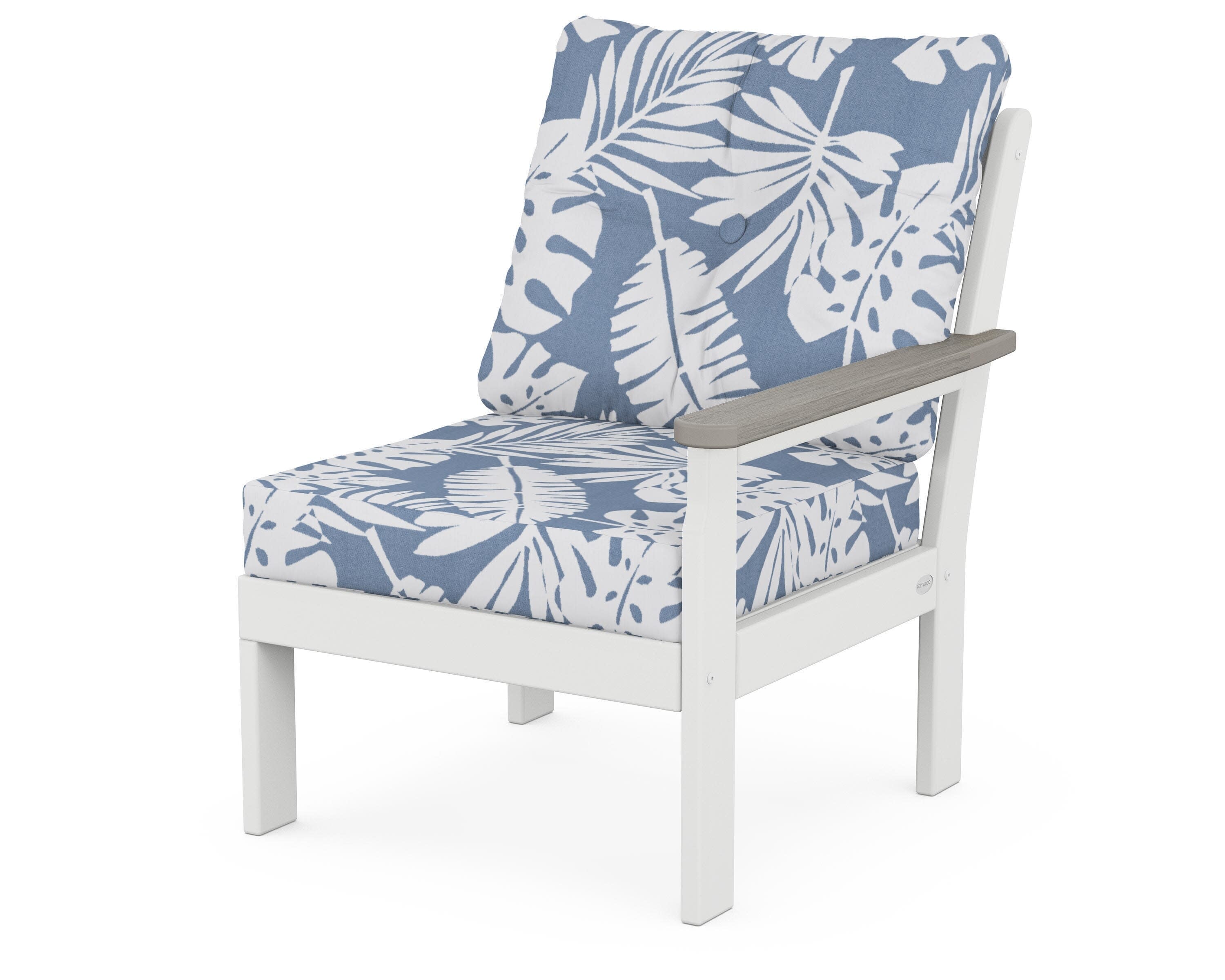 Vineyard Modular Right Arm Chair in White / Driftwood / Leaf Sky Blue