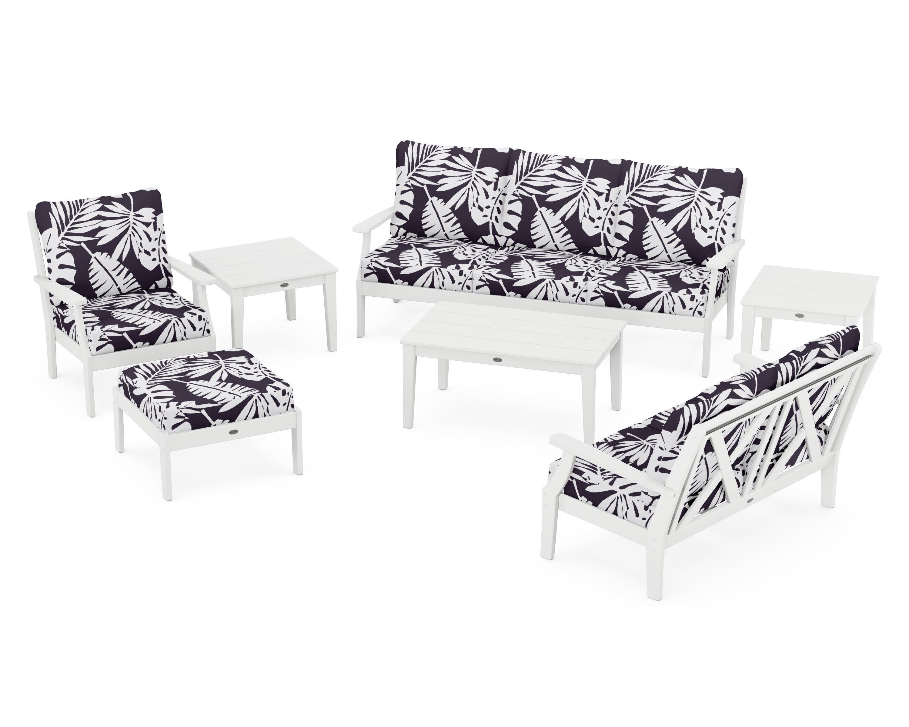 Braxton 7-Piece Deep Seating Set in White / Leaf Navy