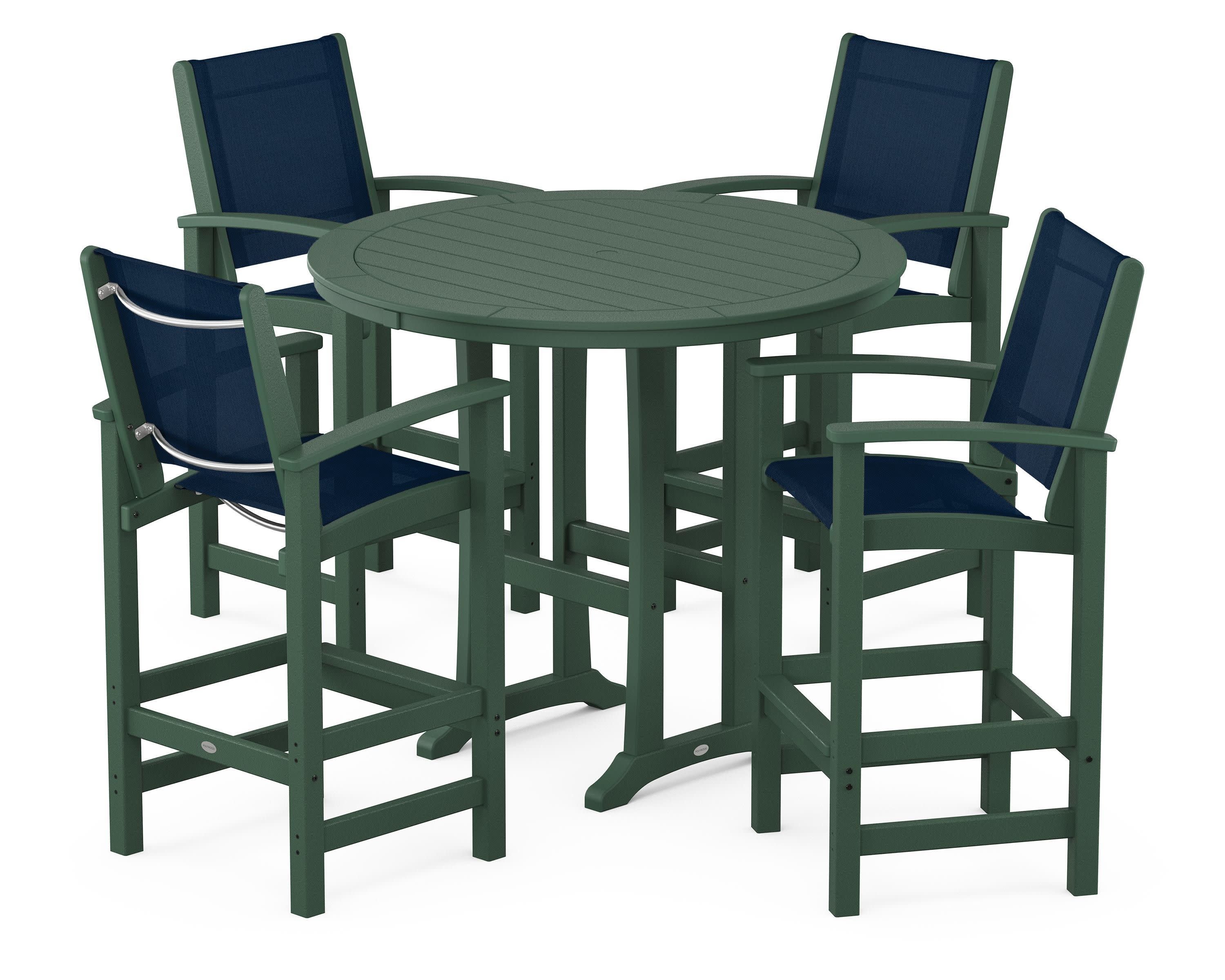 Coastal 5-Piece Nautical Trestle Bar Set in Green / Navy Blue Sling