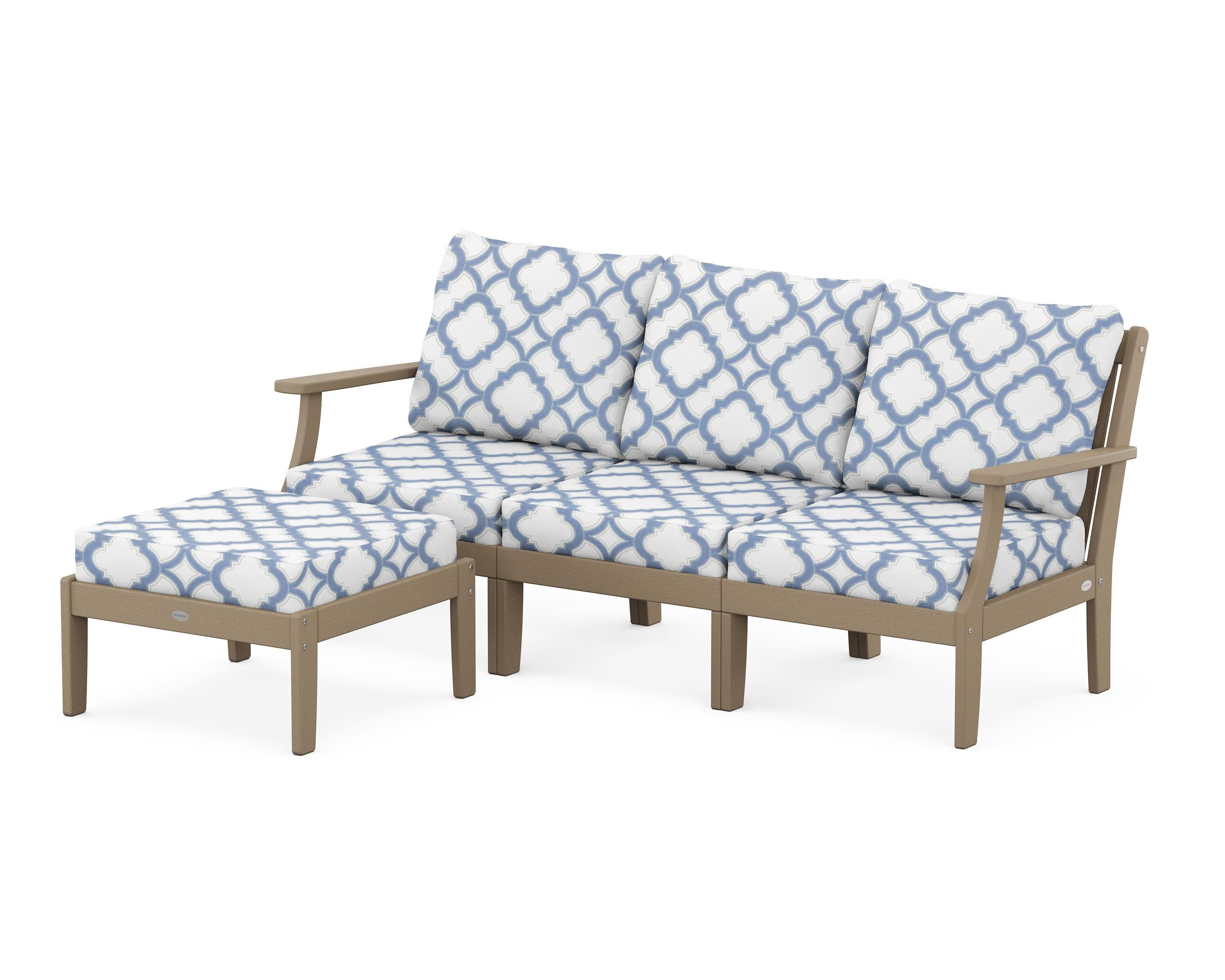 Braxton Modular 4-Piece Deep Seating Set with Ottoman in Vintage Sahara / Trellis Sky Blue
