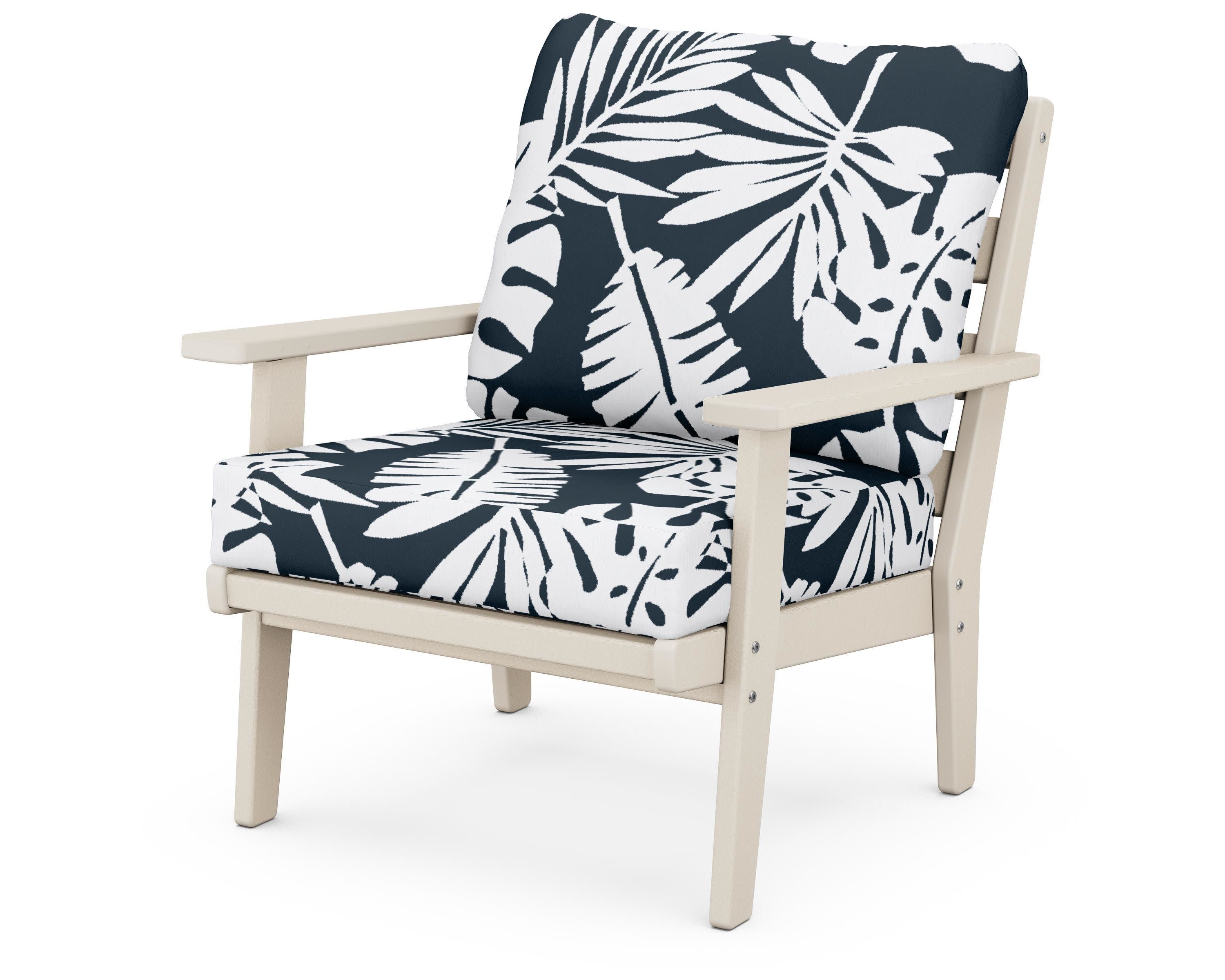 Grant Park Deep Seating Chair in Sand / Leaf Marine Indigo