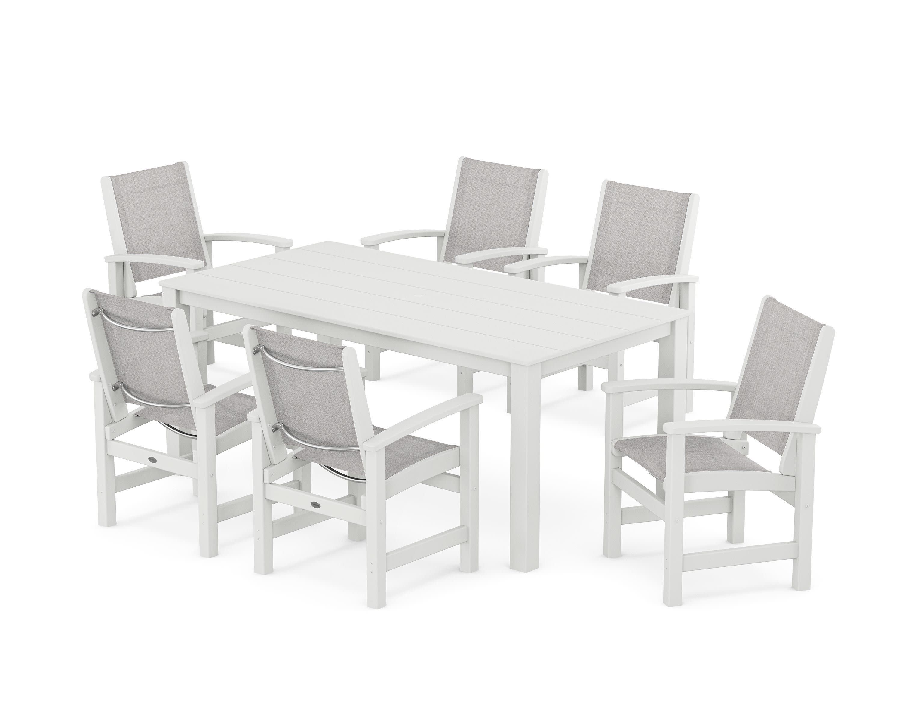 Coastal 7-Piece Parsons Dining Set in White / Parchment Sling