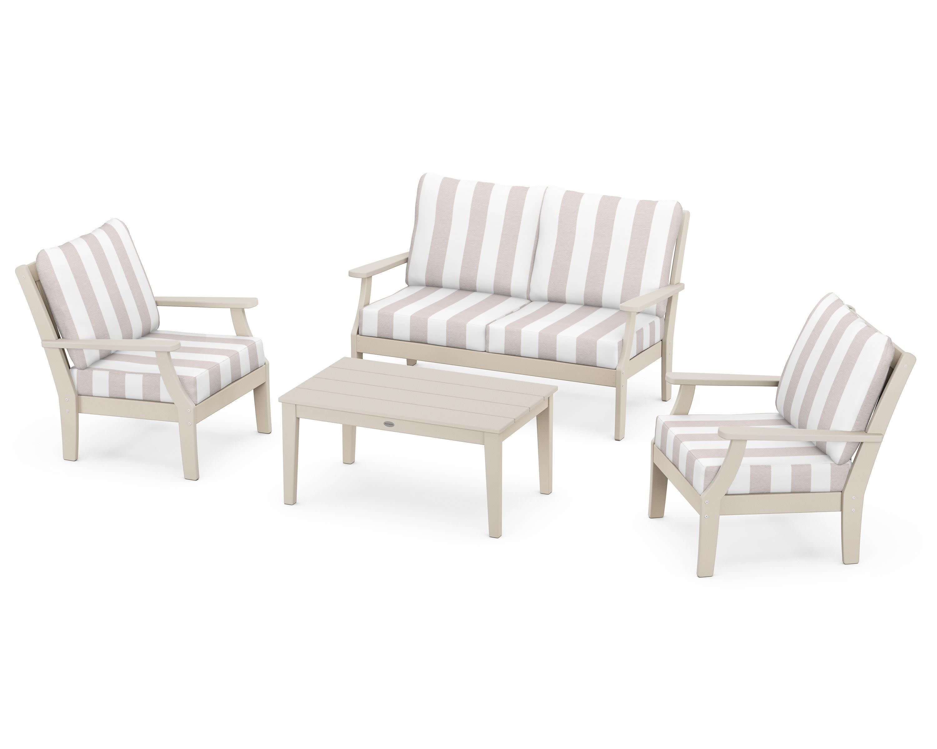Braxton 4-Piece Deep Seating Chair Set in Sand / Cabana Stripe Dune Burlap