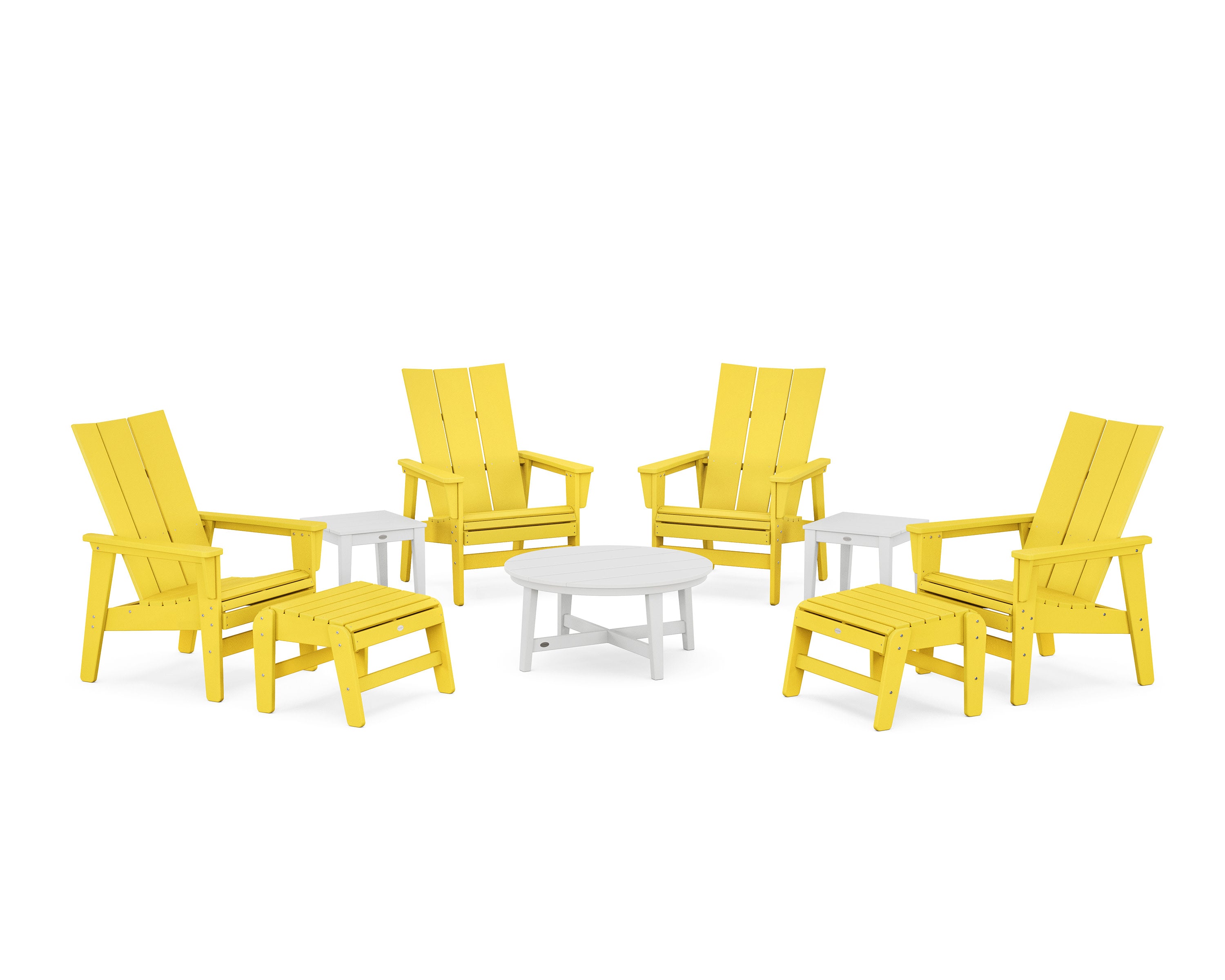 Modern Grand Upright Adirondack 9-Piece Conversation Set in Lemon / White