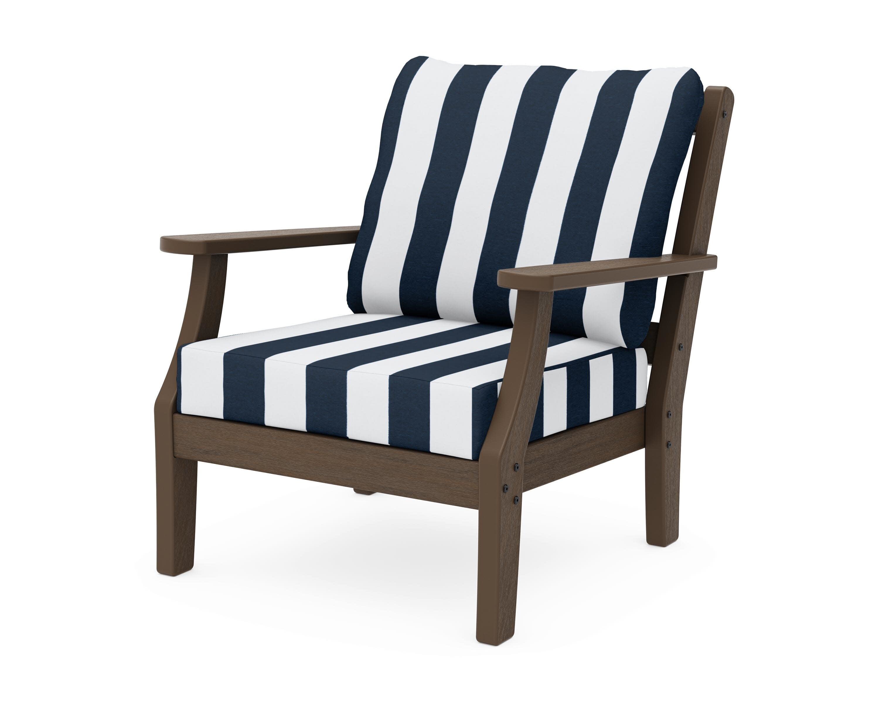Chinoiserie Deep Seating Chair in Kona / Cabana Stripe Marine Indigo