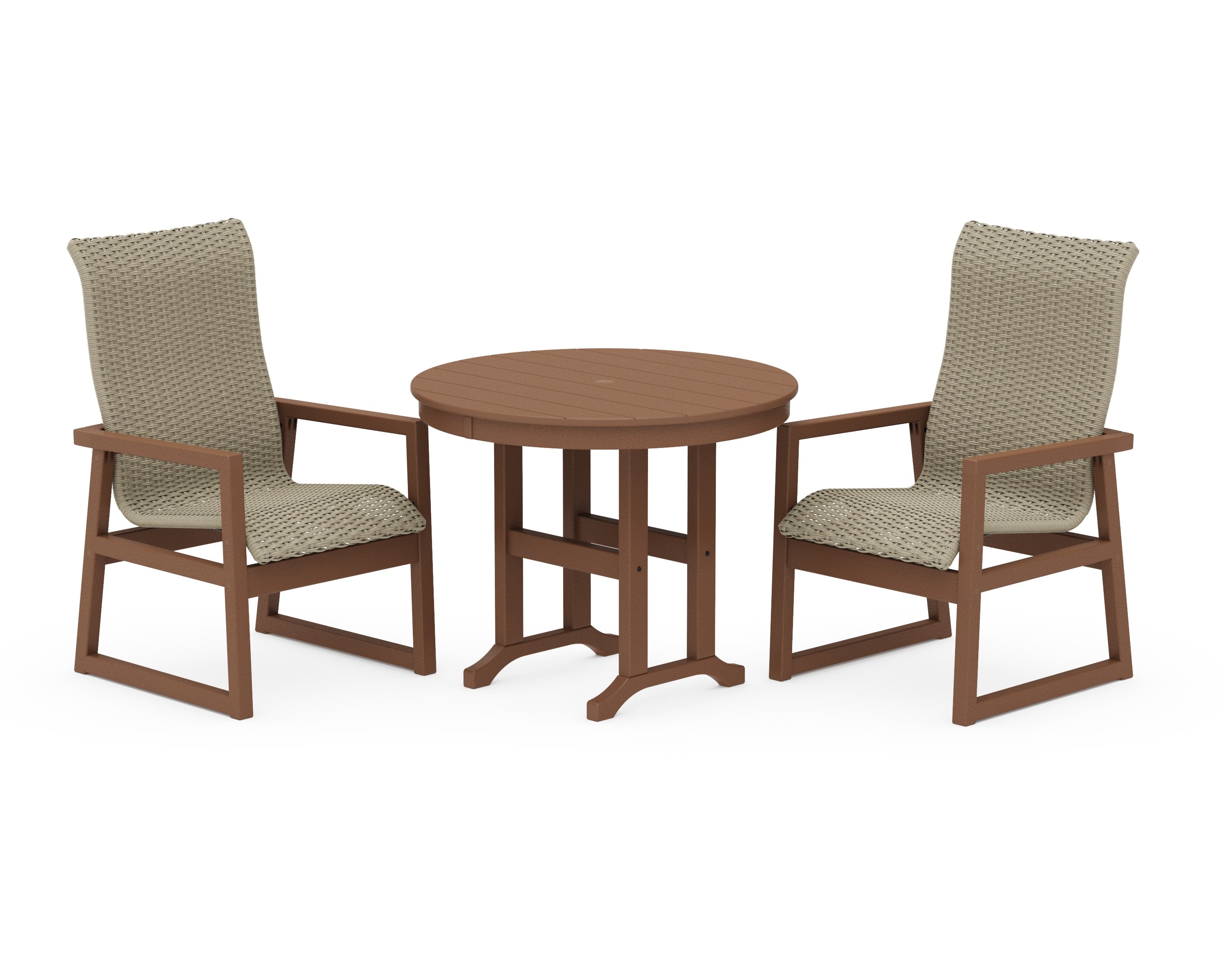 EDGE Woven Highback 3-Piece Farmhouse Dining Set in Teak / Dune Grass