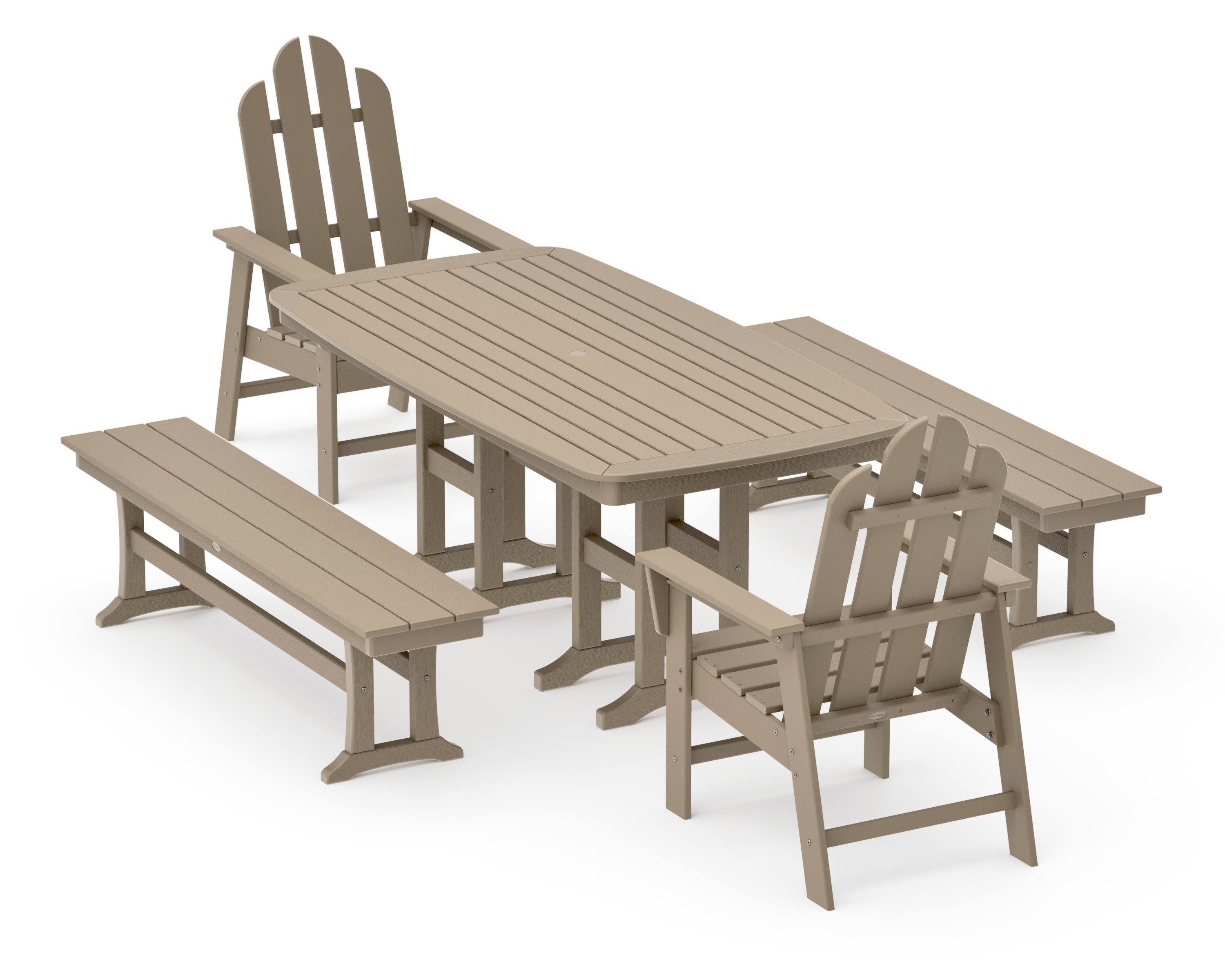 Long Island 5-Piece Dining Set with Benches in Vintage Sahara