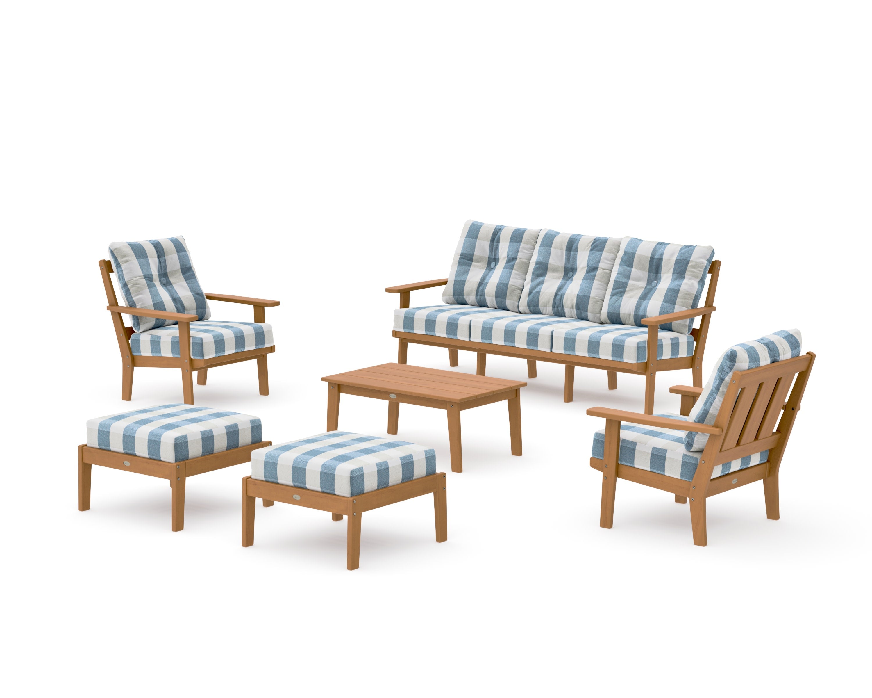Oxford 6-Piece Lounge Sofa Set in Natural / Buffalo Plaid Sky Blue