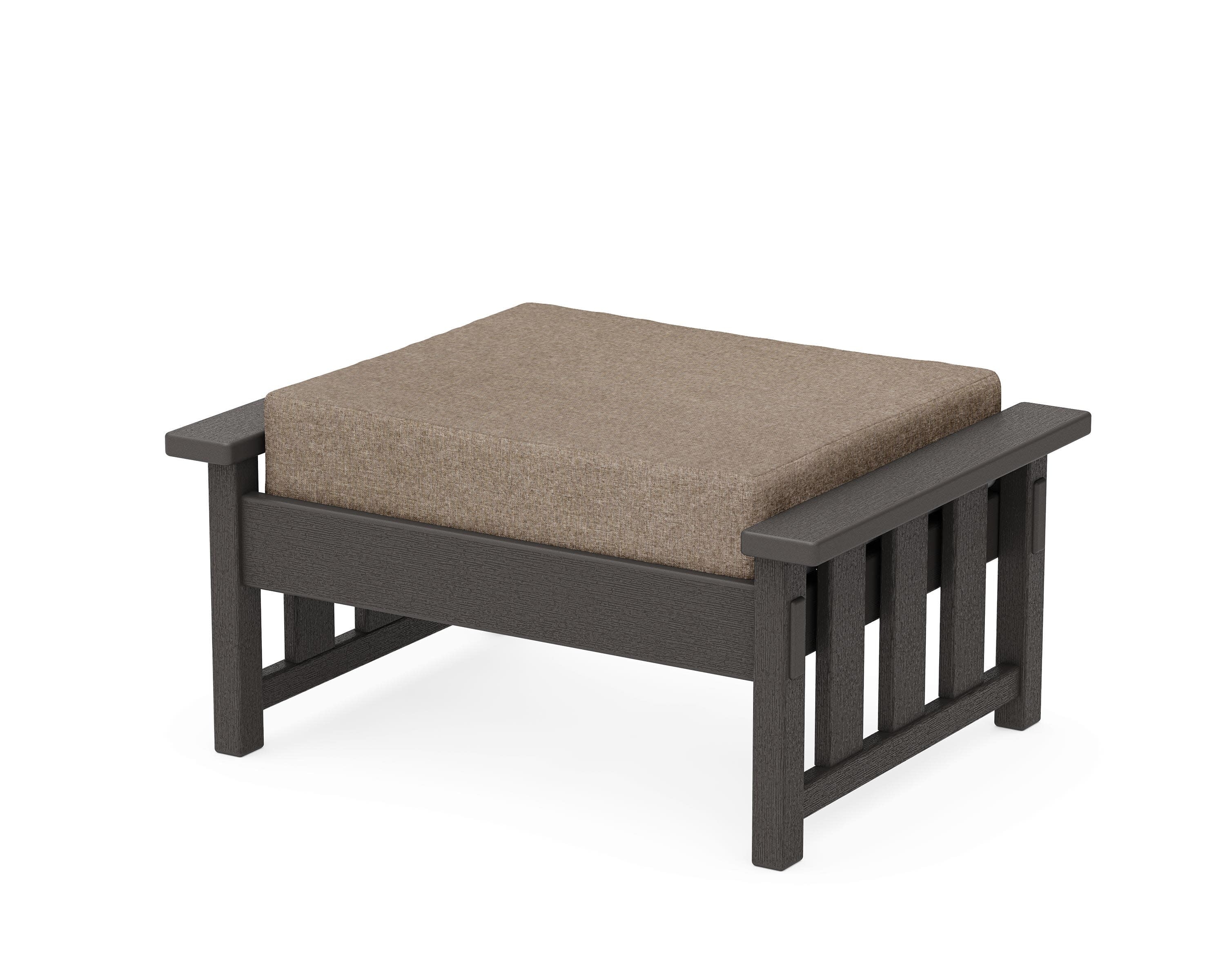 Acadia Deep Seating Ottoman in Vintage Coffee / Spiced Burlap