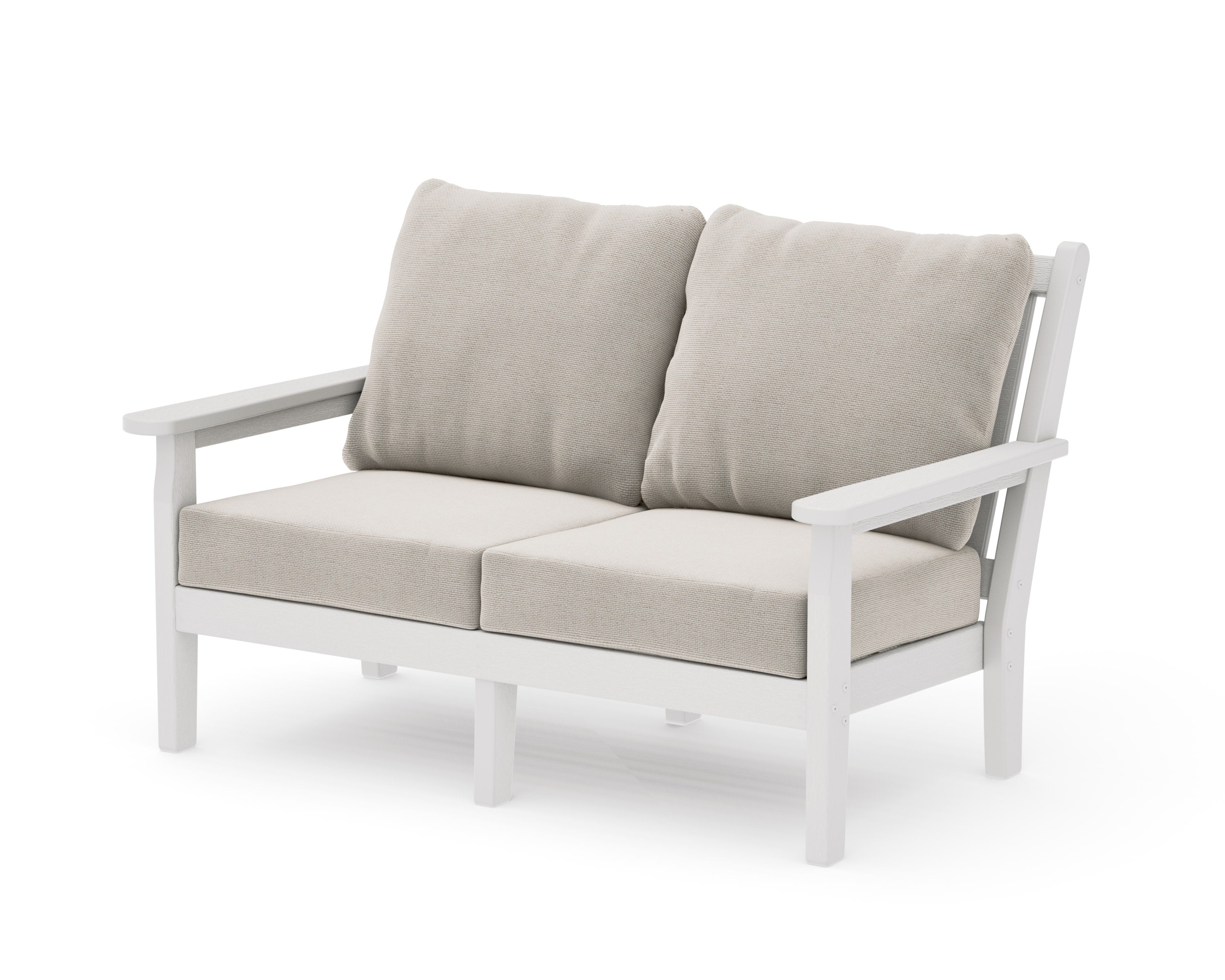 Chippendale Deep Seating Loveseat in Vintage White / Dune Burlap