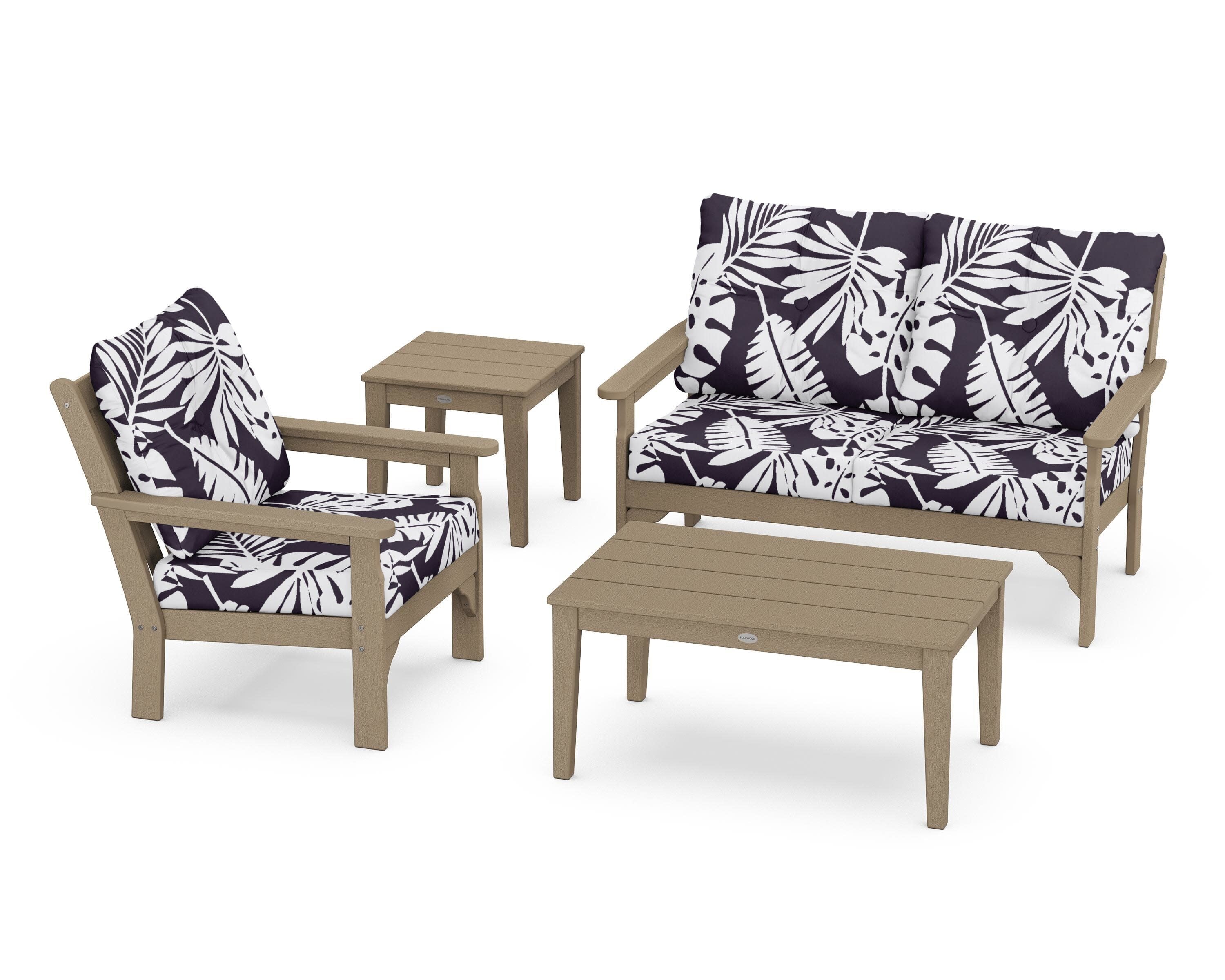 Vineyard 4-Piece Deep Seating Set in Vintage Sahara / Leaf Navy