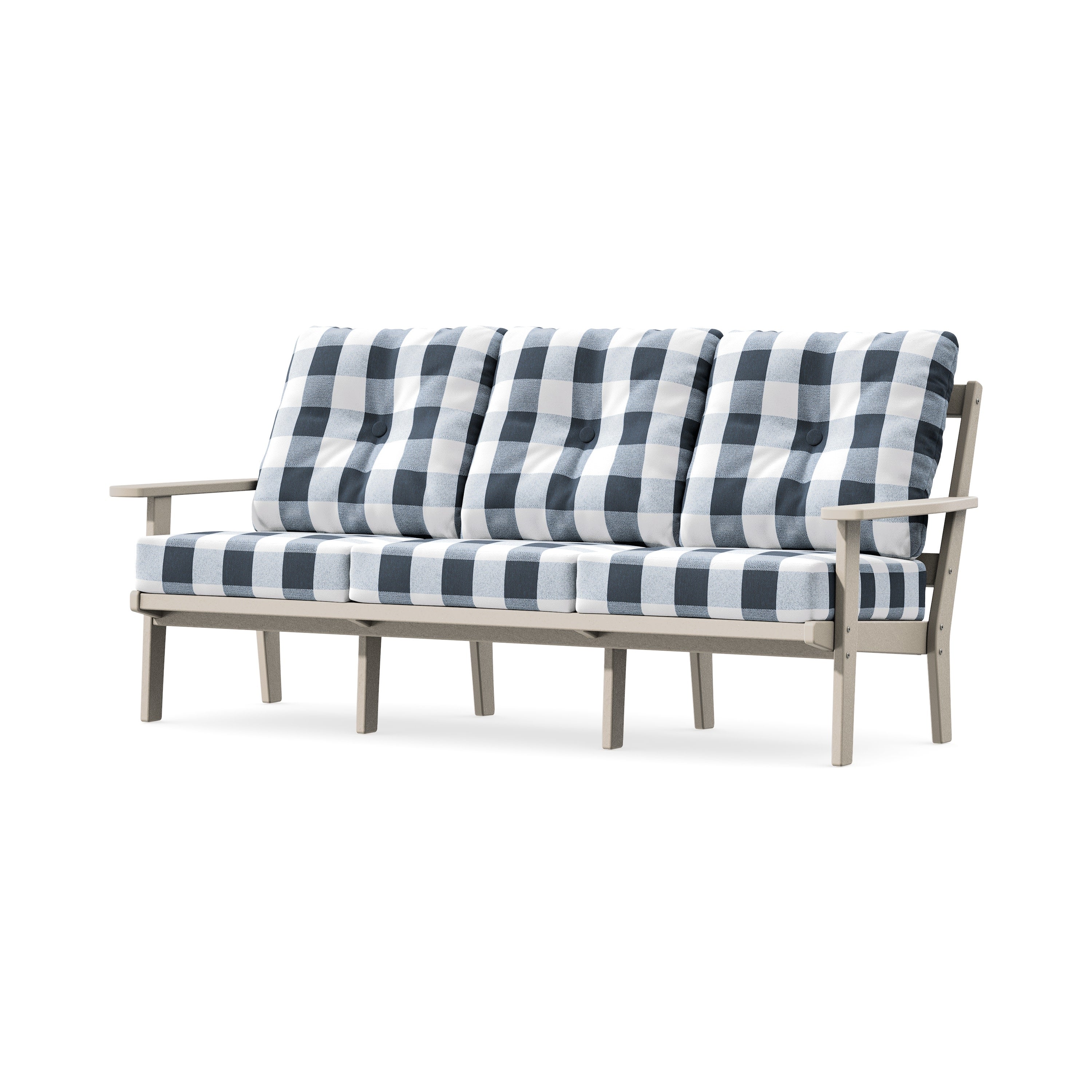 Oxford Deep Seating Sofa in Sand / Buffalo Plaid Marine Indigo