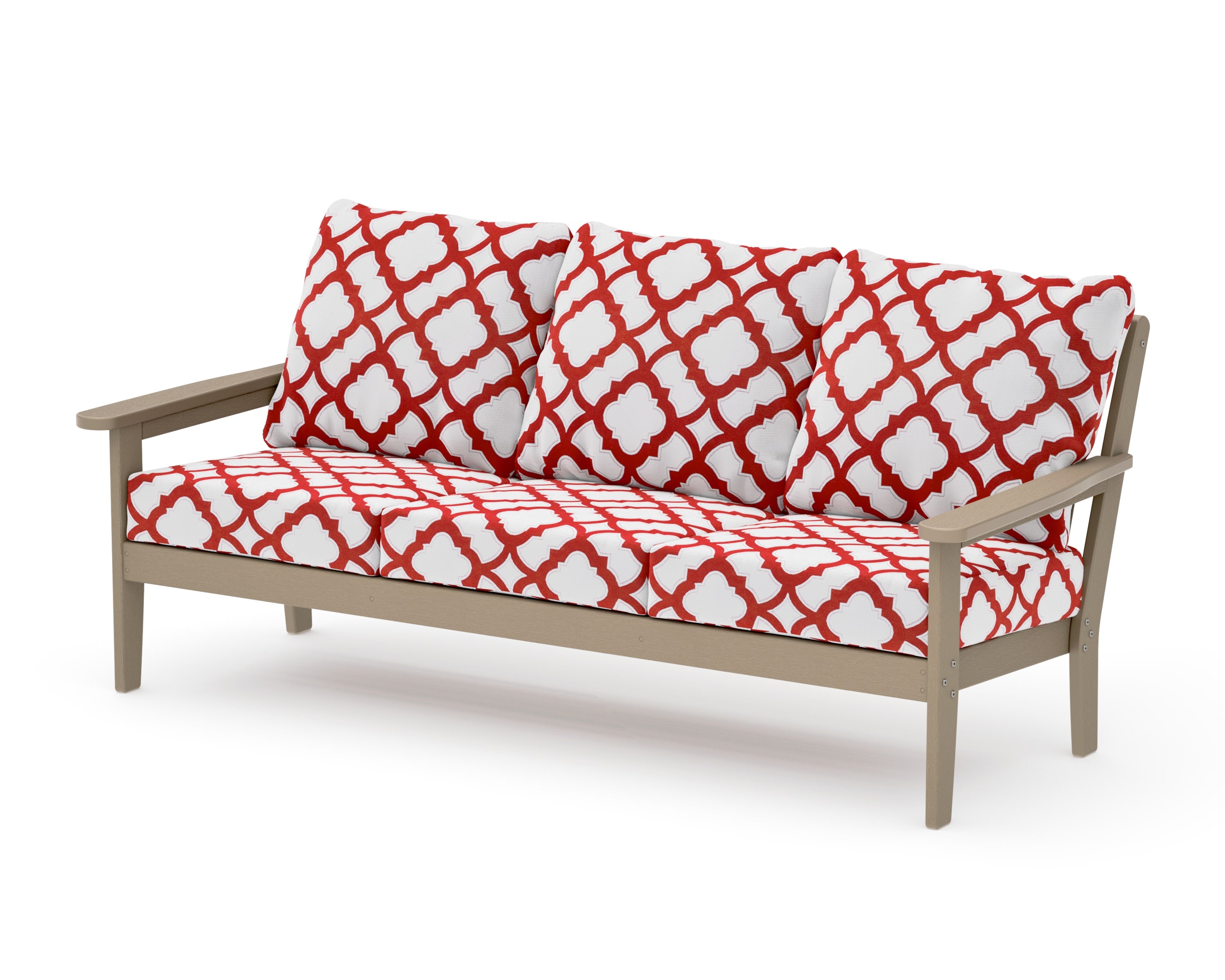 Cottage Deep Seating Sofa in Vintage Sahara / Trellis Crimson