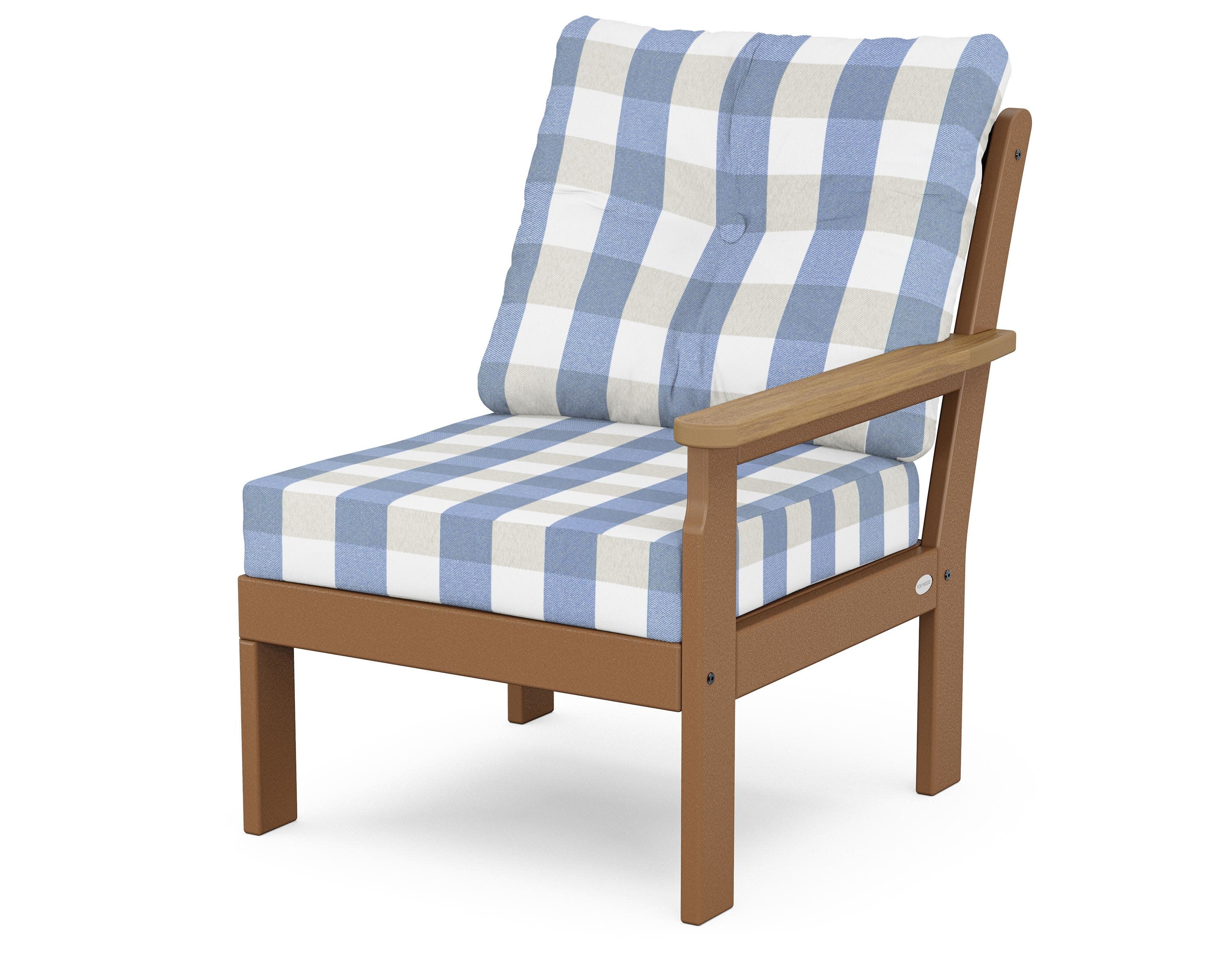 Vineyard Modular Right Arm Chair in Teak / Natural / Buffalo Plaid Sky Blue