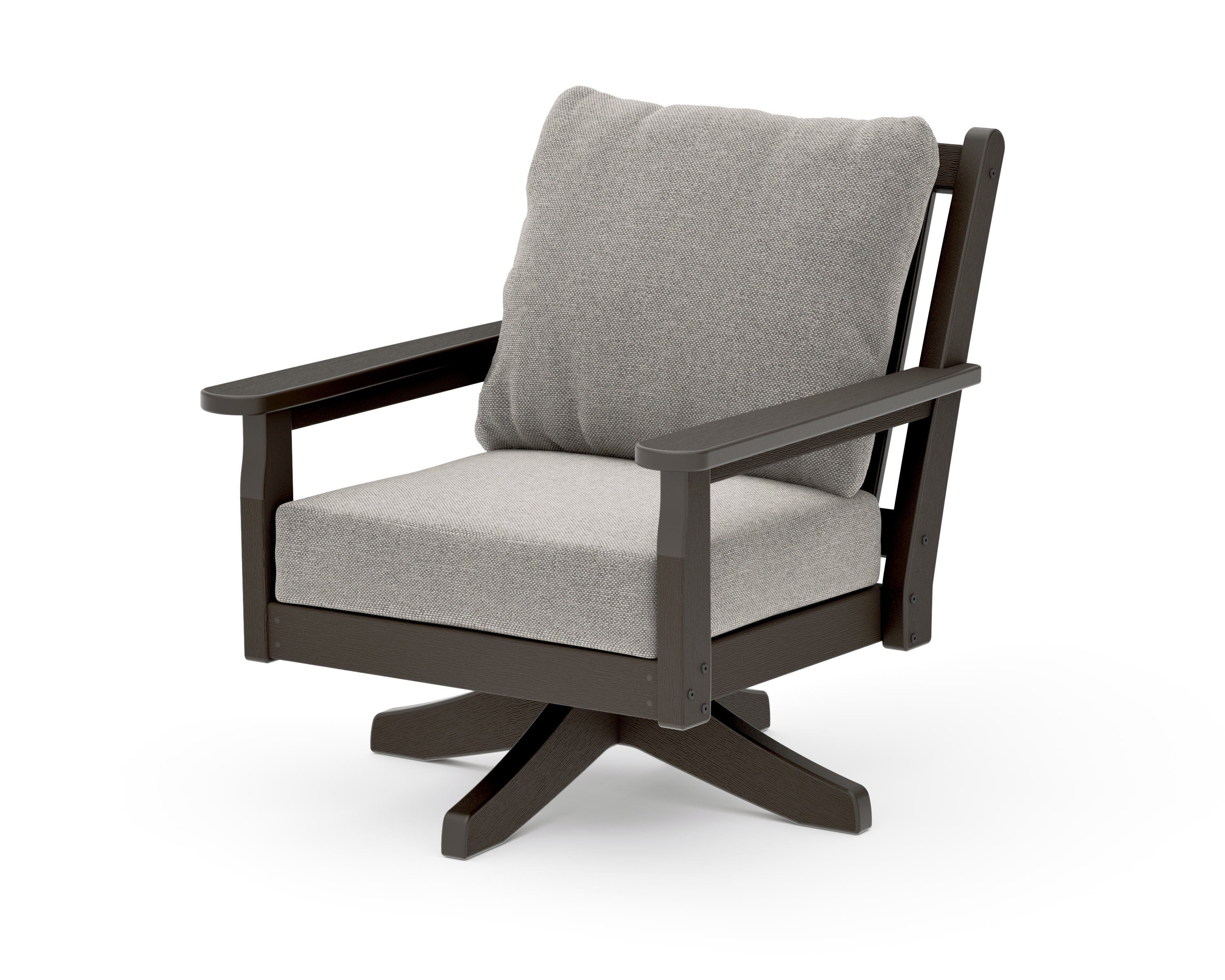 Chippendale Deep Seating Swivel Chair in Vintage Coffee / Weathered Tweed