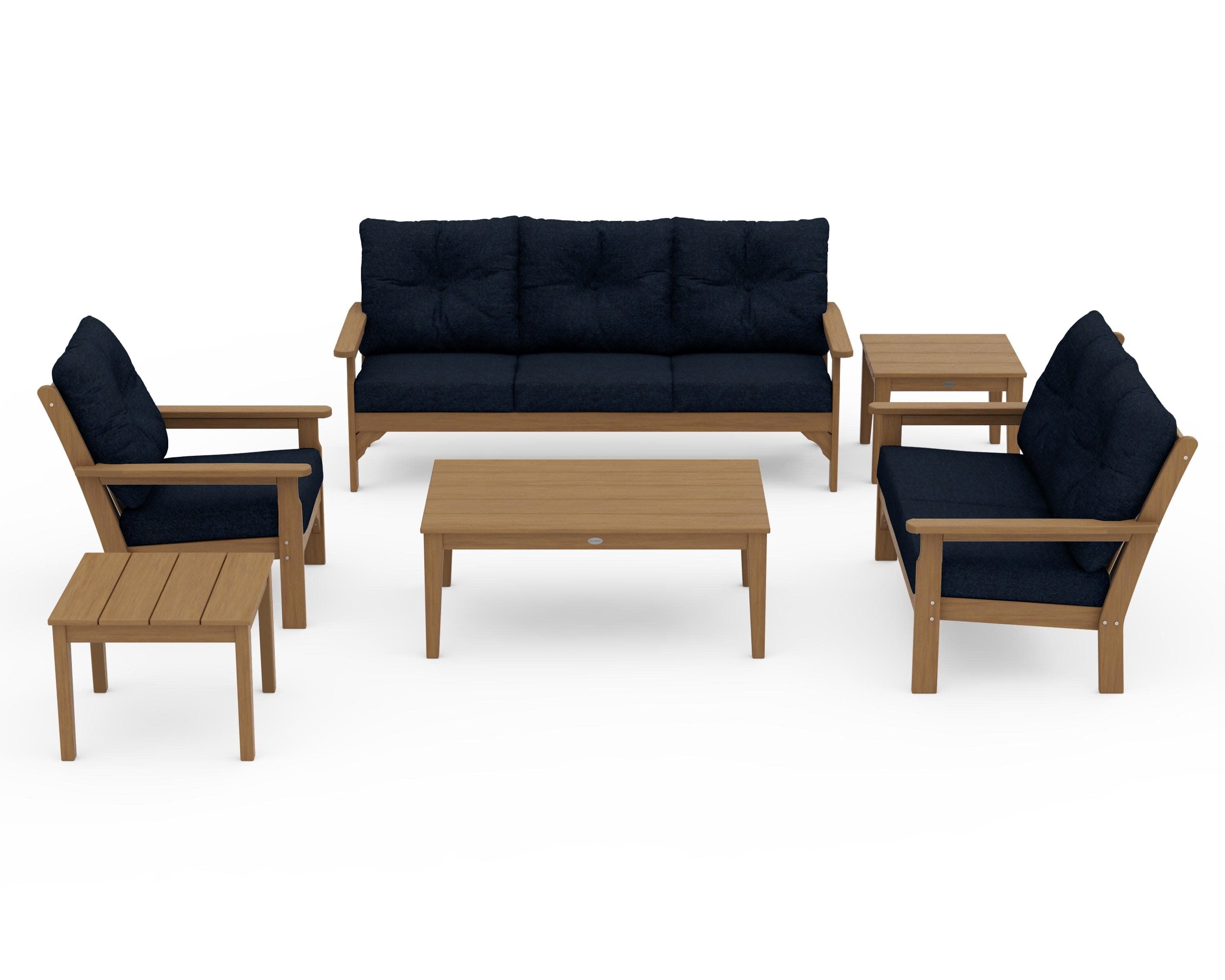 Vineyard 6-Piece Deep Seating Set in Natural / Marine Indigo