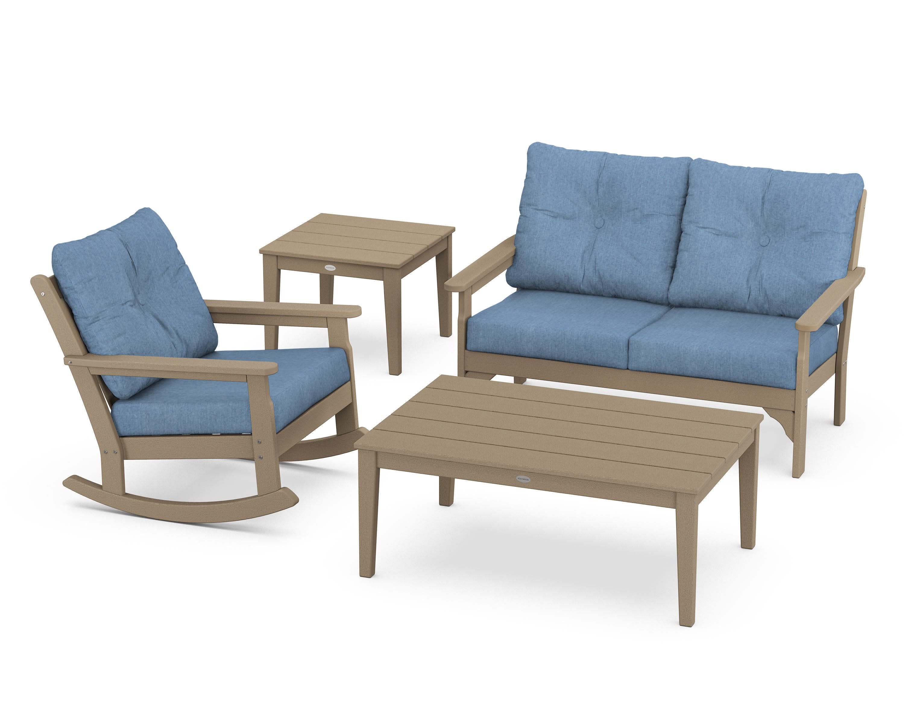 Vineyard 4-Piece Deep Seating Rocker Set in Vintage Sahara / Sky Blue