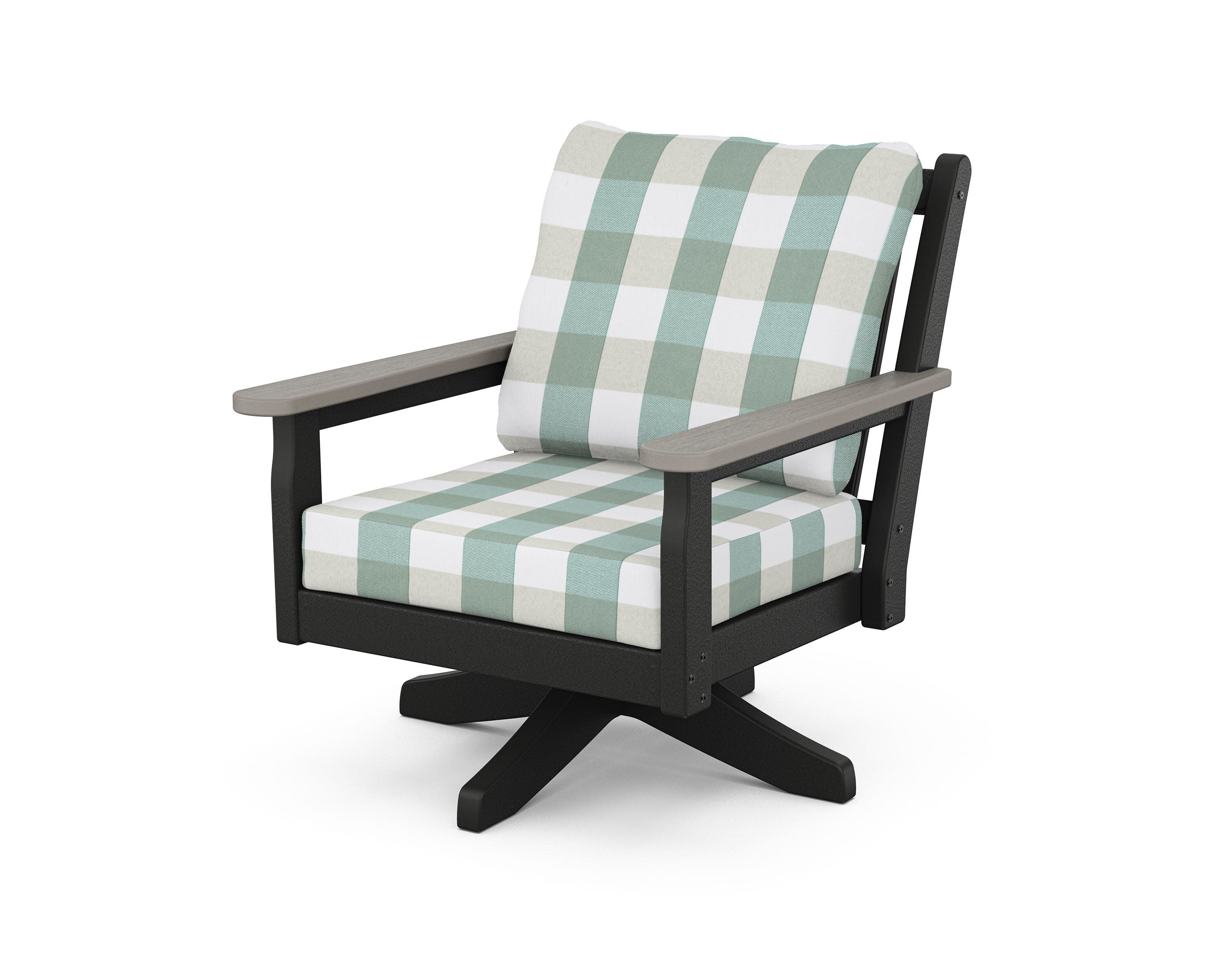 Chippendale Deep Seating Swivel Chair in Black / Driftwood / Buffalo Plaid Glacier Spa