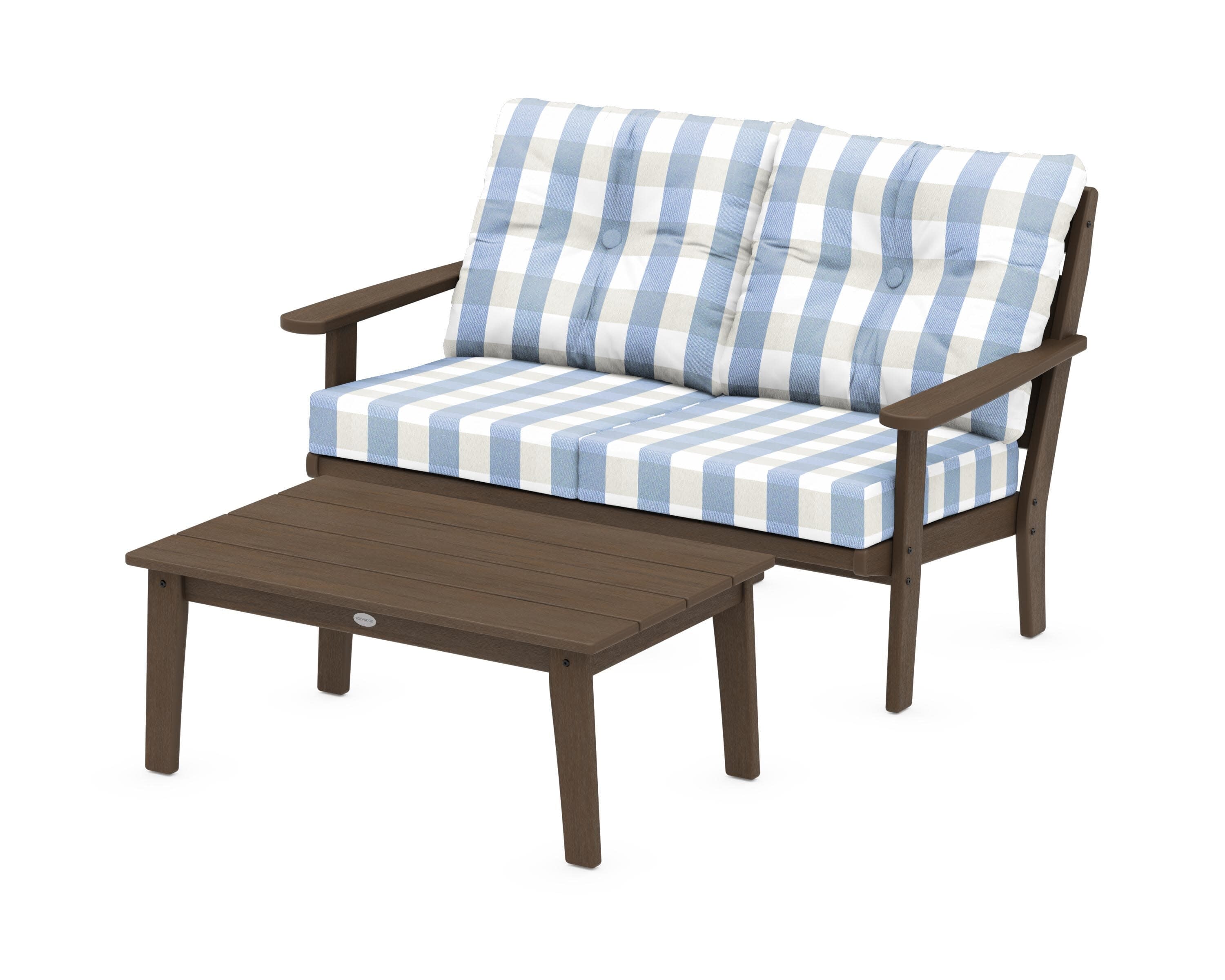Lakeside 2-Piece Lounge Loveseat Set in Kona / Buffalo Plaid Sky Blue