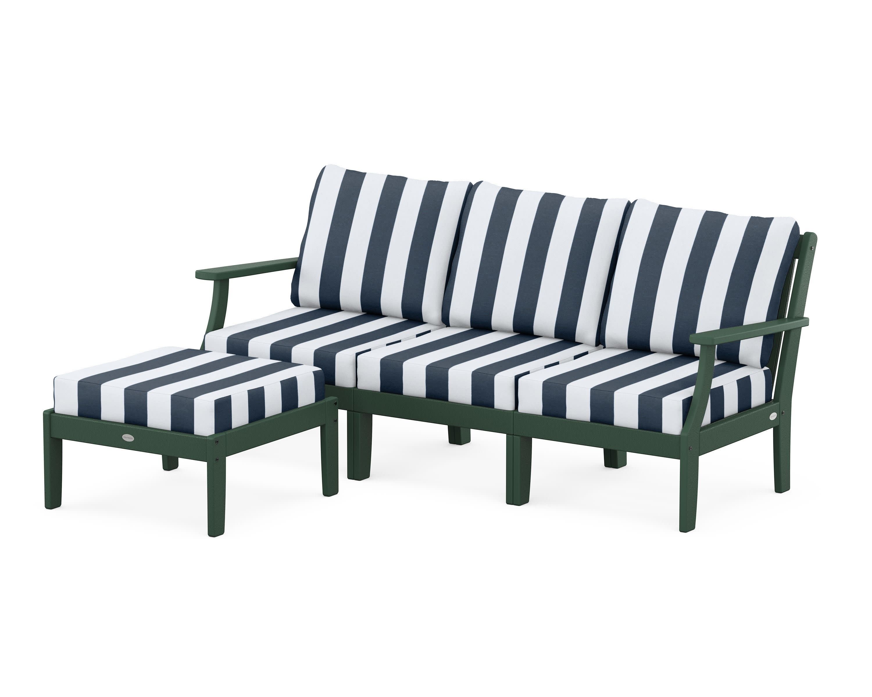 Braxton Modular 4-Piece Deep Seating Set with Ottoman in Green / Cabana Stripe Marine Indigo