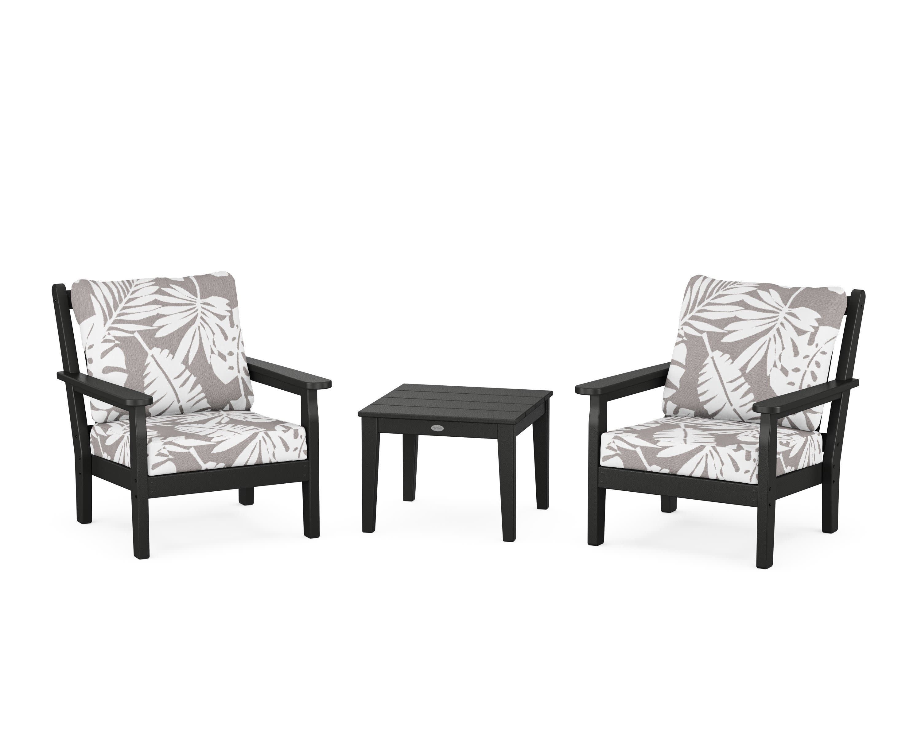 Chippendale 3-Piece Deep Seating Set in Black / Leaf Grey Mist