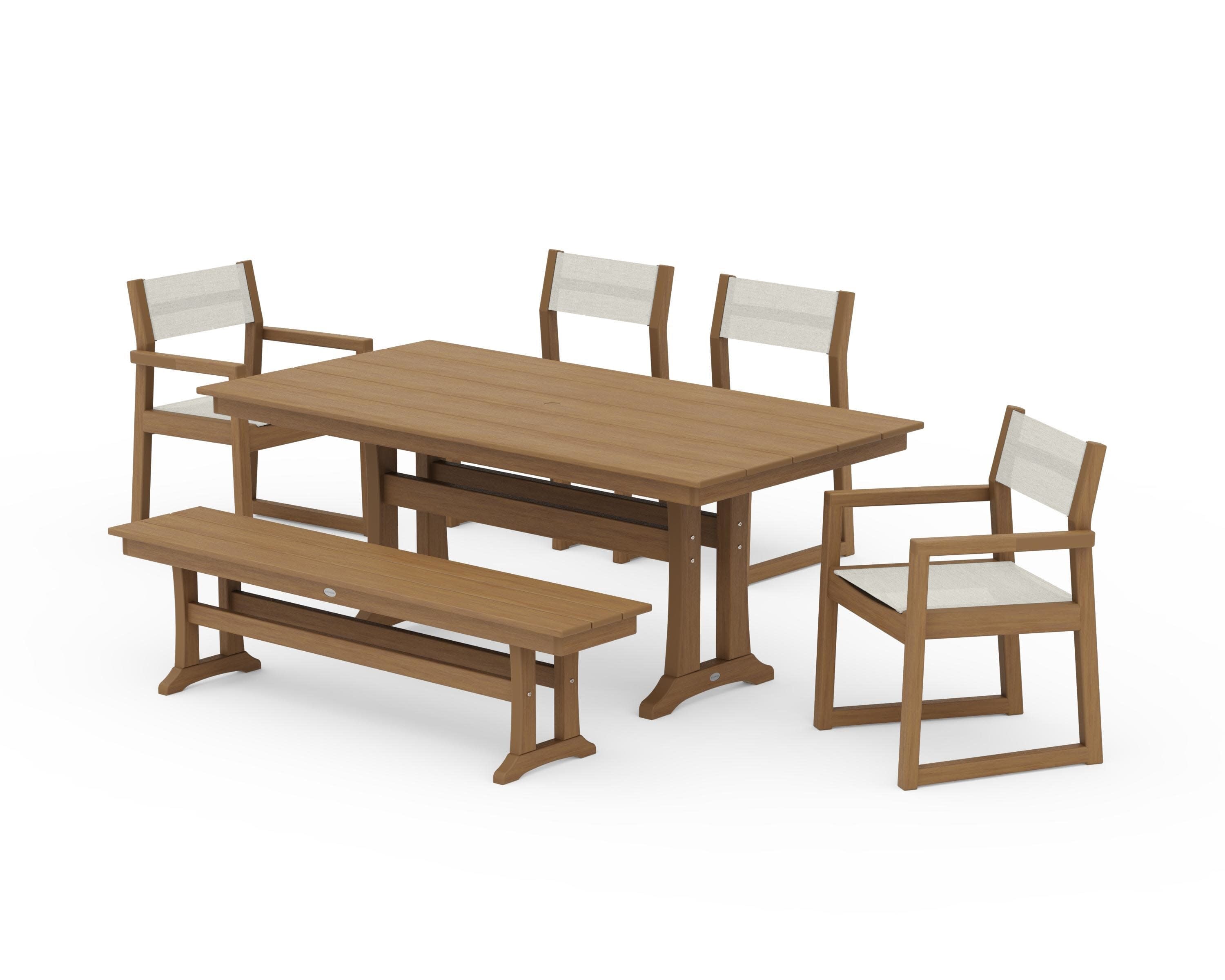 EDGE Sling 6-Piece Farmhouse Dining Set With Trestle Legs in Natural / Parchment Sling