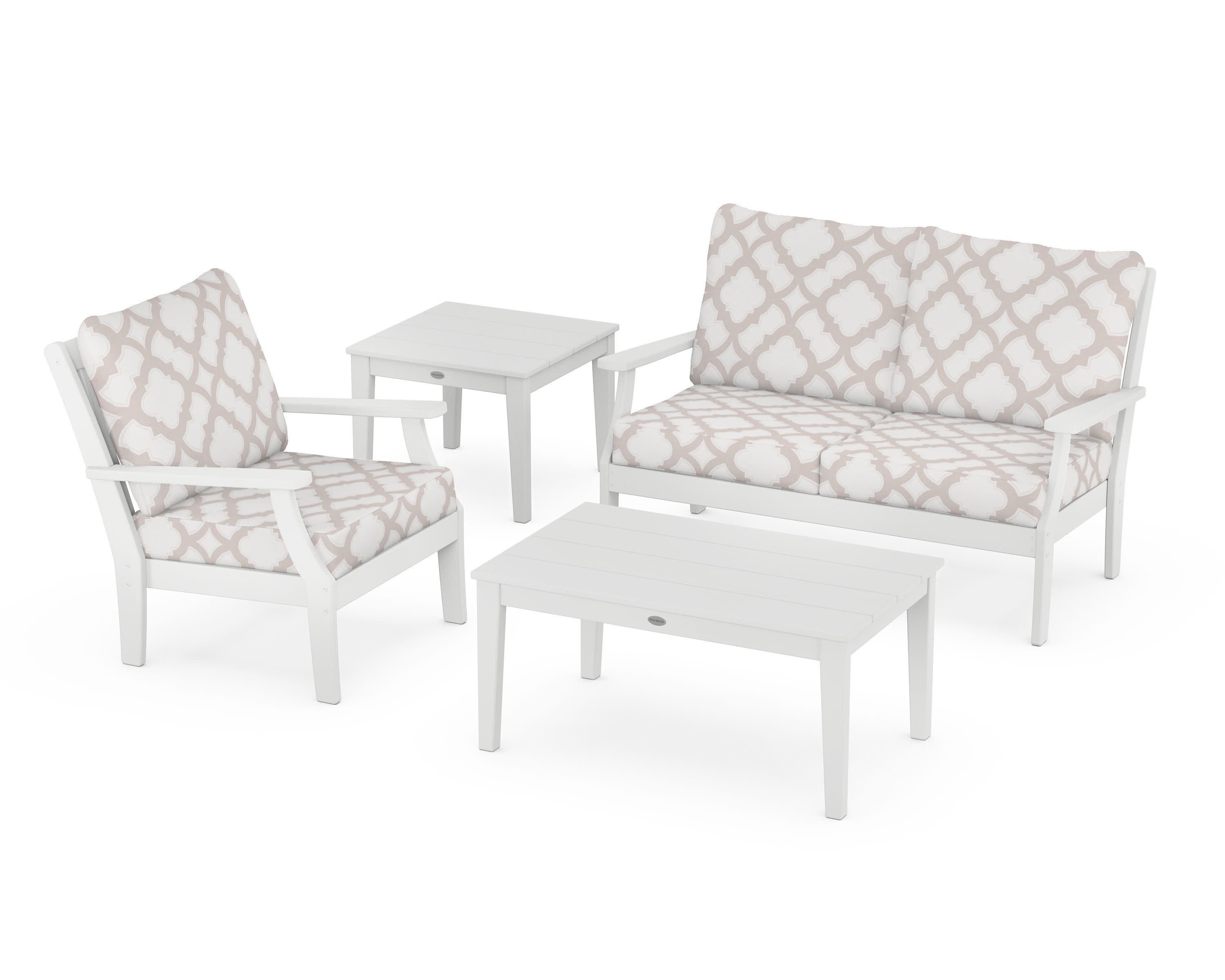 Braxton 4-Piece Deep Seating Set in White / Trellis Dune Burlap