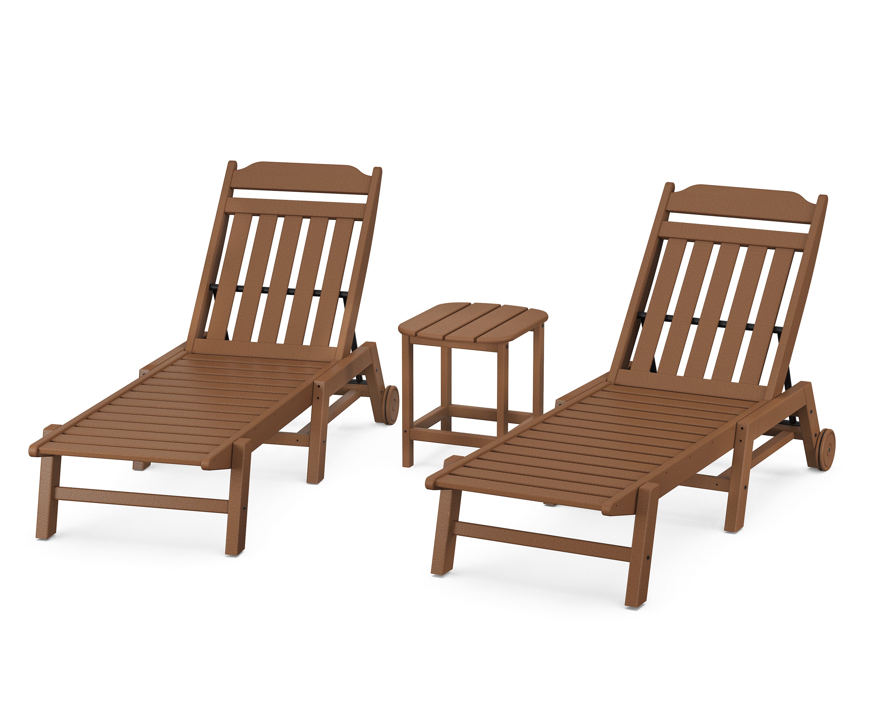 Cottage 3-Piece Chaise Set with Wheels in Teak