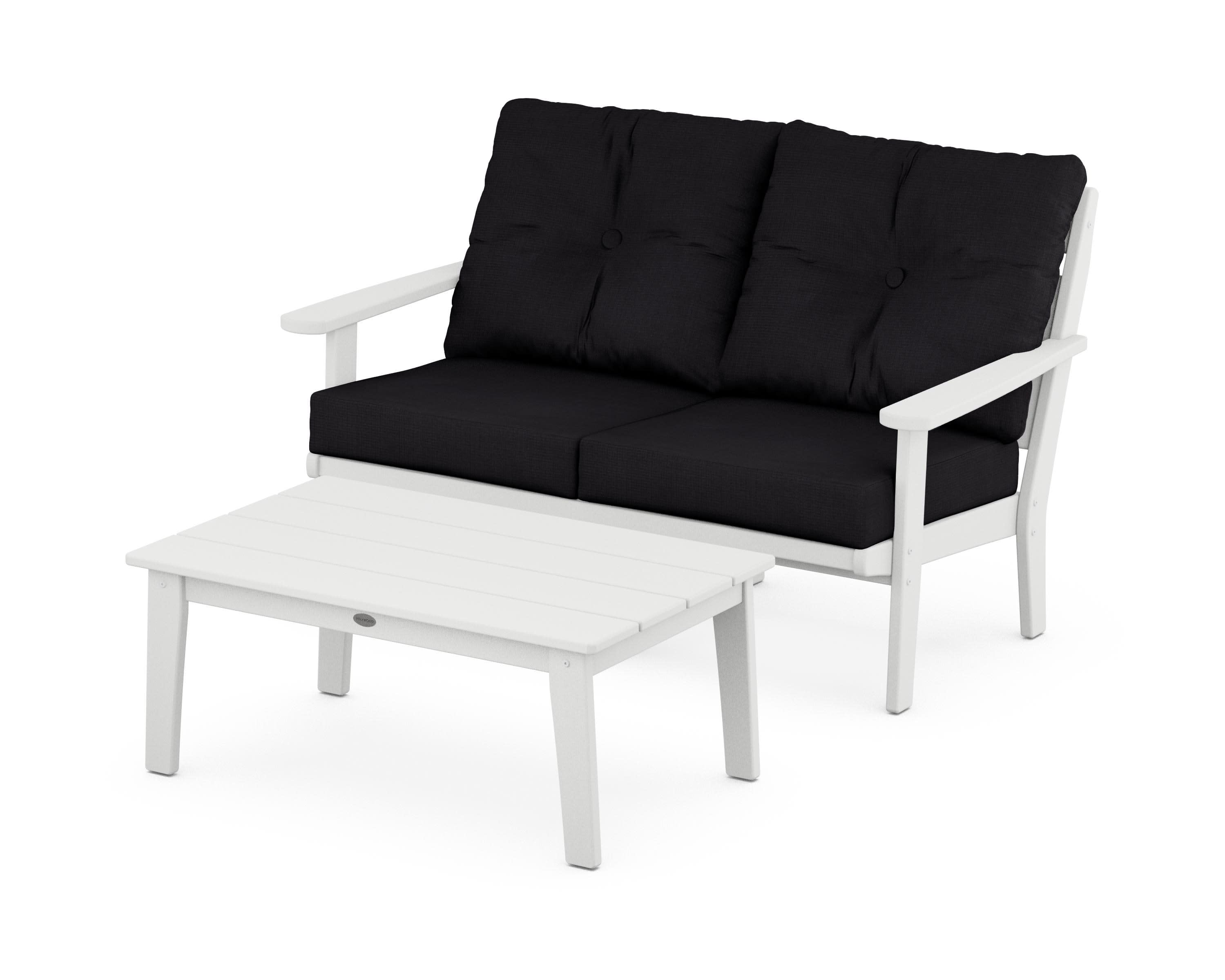 Lakeside 2-Piece Lounge Loveseat Set in White / Midnight Linen